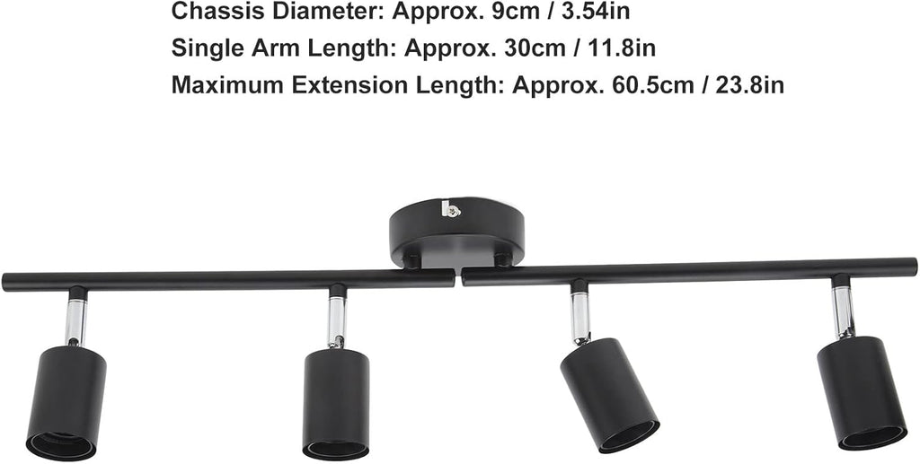 4 Lights LED Track Lighting Kit, 24in Track Rotatable Light Head, Foldable Light Arm, Track Ceiling Light Fixture Ceiling Spot Lighting for Kitchen Decor Art, Exhibition, Hallway