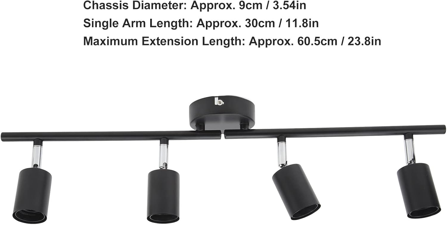 4 Lights LED Track Lighting Kit, 24in Track Rotatable Light Head, Foldable Light Arm, Track Ceiling Light Fixture Ceiling Spot Lighting for Kitchen Decor Art, Exhibition, Hallway