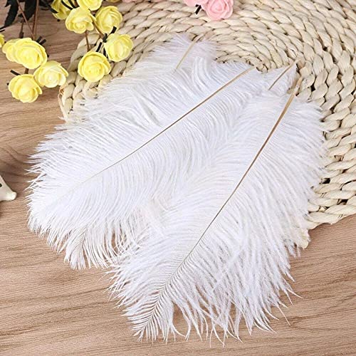 10pcs Large Ostrich Feathers 16-18 inch 40-45 cm Fluffy Feather for Crafts Home Party Decoration Wedding Centerpieces Clothes Vase Decor (White)