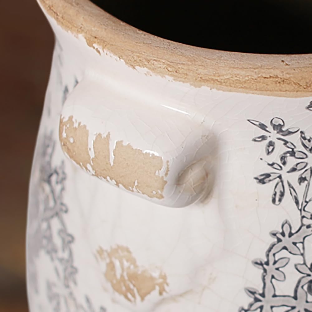 Rustic Farmhouse Ceramic Flower Pots, Vintage Antique Planters & Vase with Drainage Hole for Indoor/Outdoor, Handmade Crackle Glaze Terracotta Pottery Decor for Home Kitchen Office, Gardening Gifts