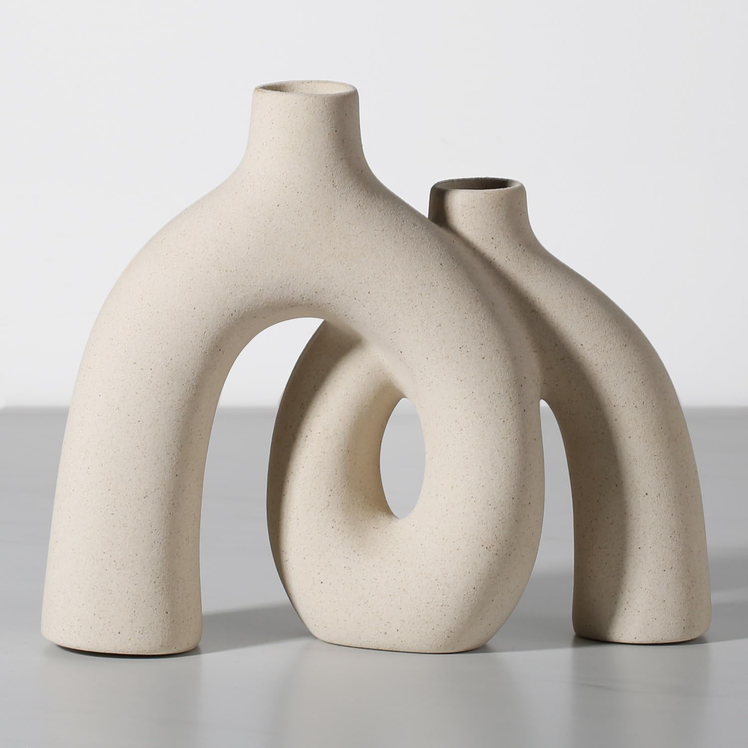 Ceramic Vase, Nordic Modern Boho in Style Decorative Ceramic Aesthetic Flower Vase for Home Decor (Beige)