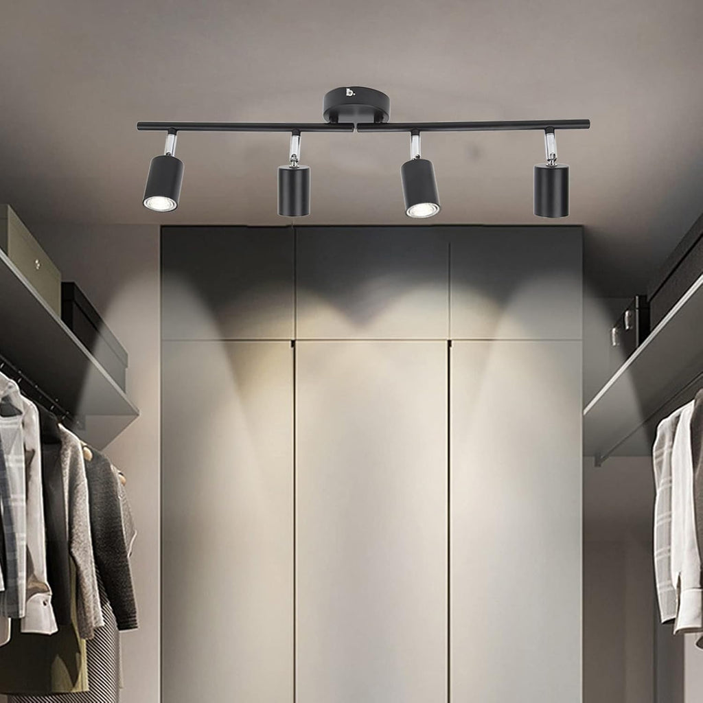 4 Lights LED Track Lighting Kit, 24in Track Rotatable Light Head, Foldable Light Arm, Track Ceiling Light Fixture Ceiling Spot Lighting for Kitchen Decor Art, Exhibition, Hallway