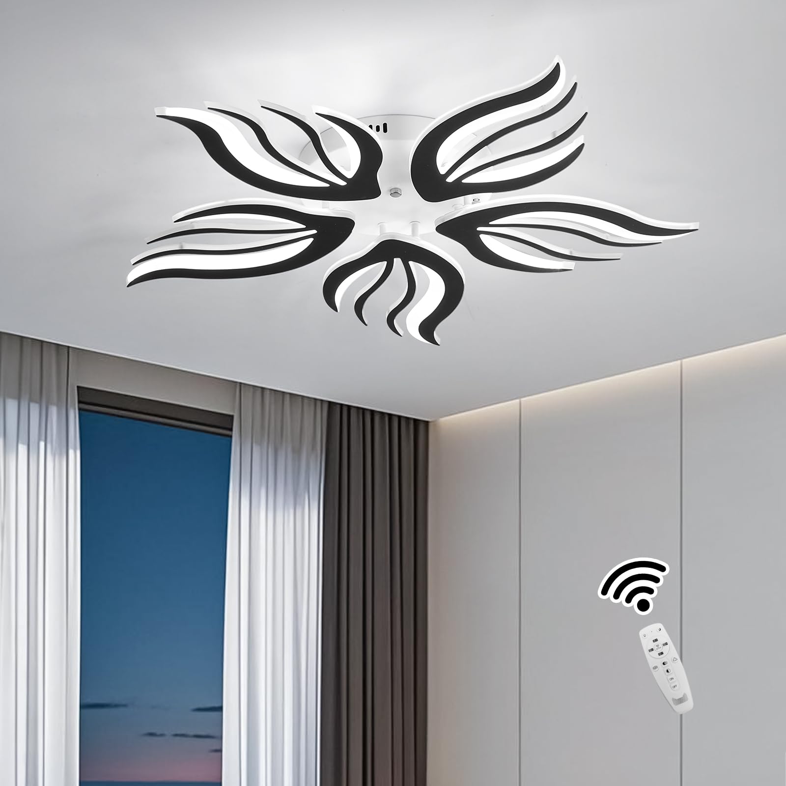 Becailyer Modern Flower Ceiling Light, 29.5" Flush Mount Ceiling Lamp, 50W Dimmable LED Ceiling Lighting Fixtures, 5-Petals Acrylic Close to Ceiling Light for Living Room Bedroom Dining Room, White