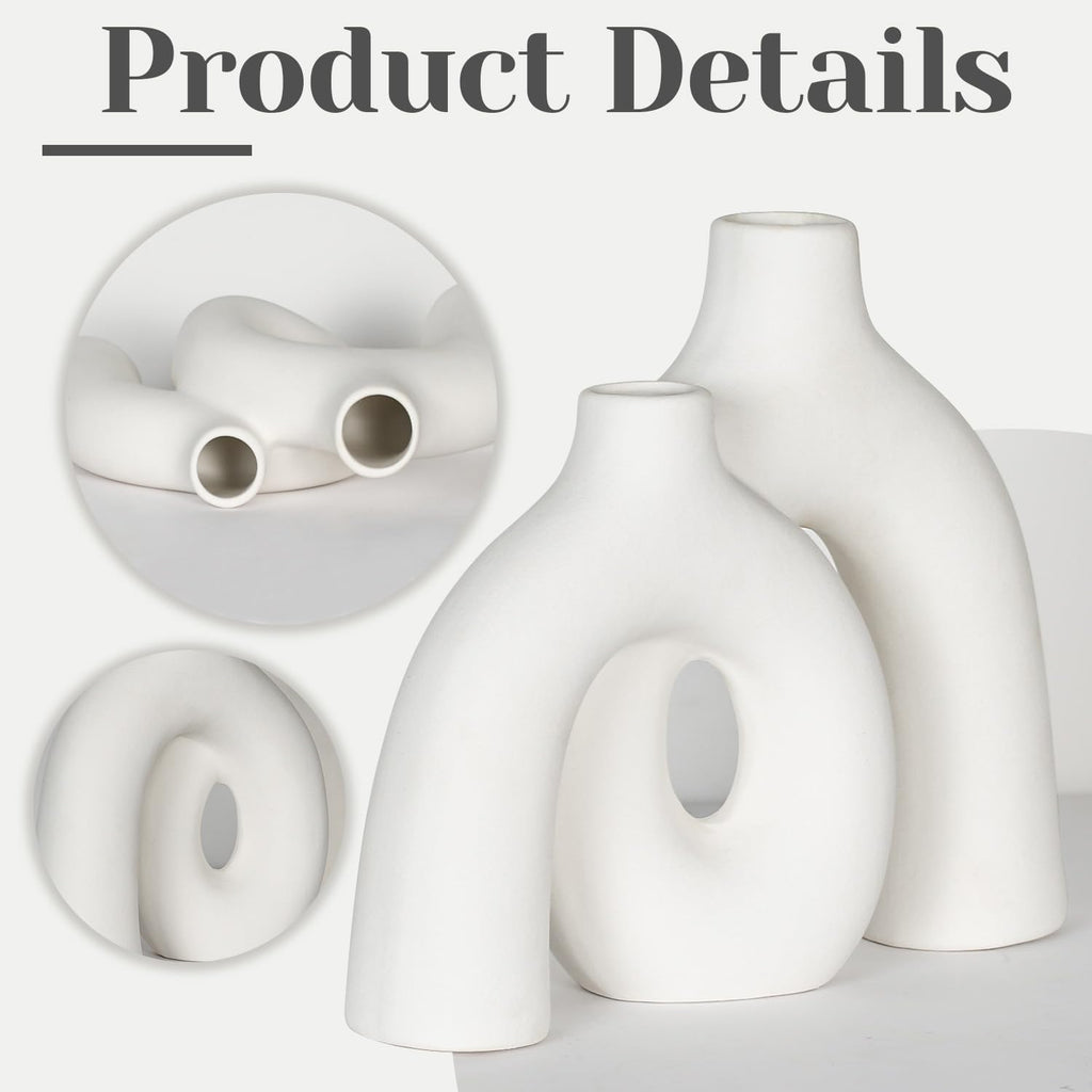 Ceramic Vase, Nordic Modern Boho in Style Decorative Ceramic Aesthetic Flower Vase for Home Decor (Beige)