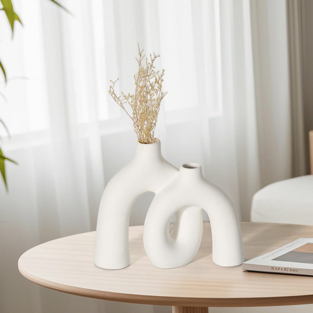 Ceramic Vase, Nordic Modern Boho in Style Decorative Ceramic Aesthetic Flower Vase for Home Decor (Beige)