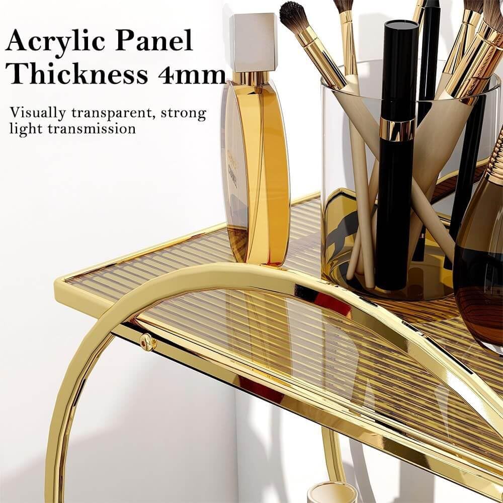 2-Tier Makeup Organizer - Modern Elegant Black & Gold Countertop Perfume & Cosmetics Display Shelf