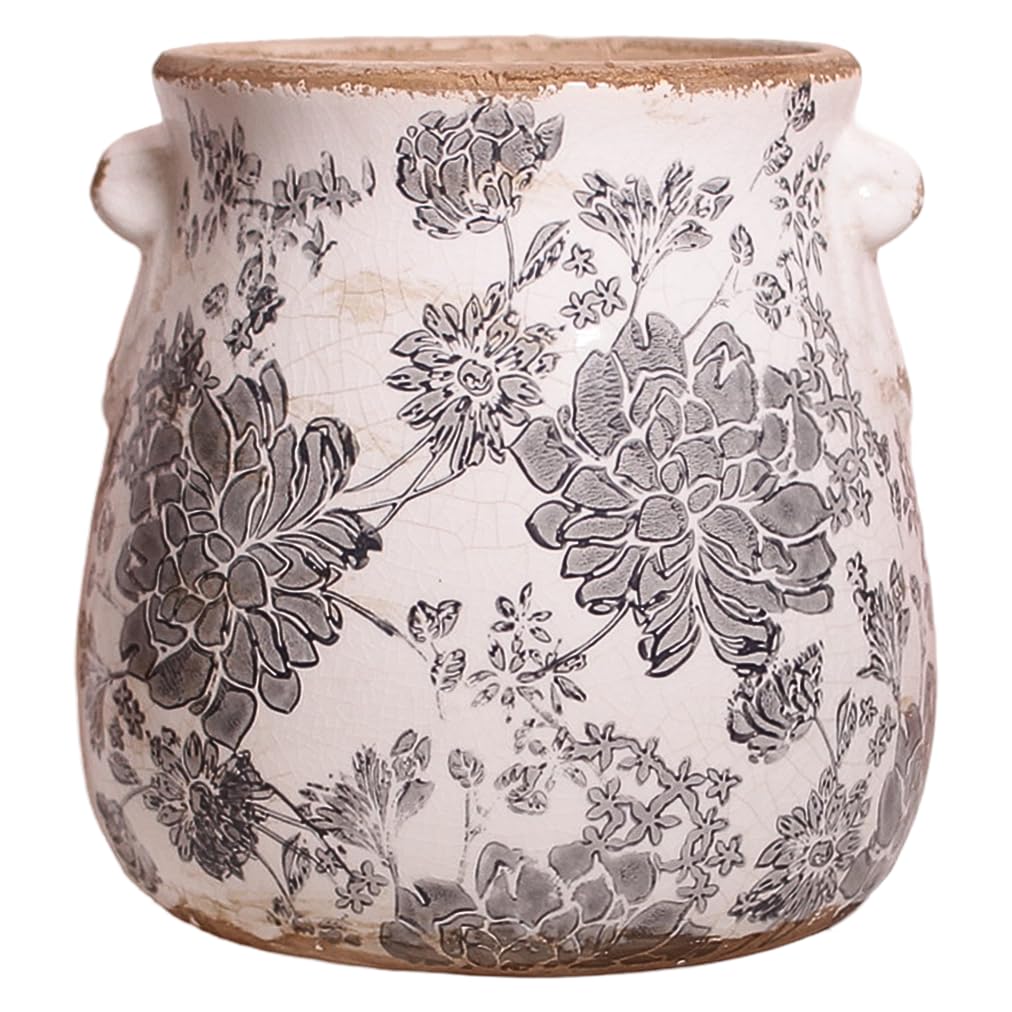 Rustic Farmhouse Ceramic Flower Pots, Vintage Antique Planters & Vase with Drainage Hole for Indoor/Outdoor, Handmade Crackle Glaze Terracotta Pottery Decor for Home Kitchen Office, Gardening Gifts