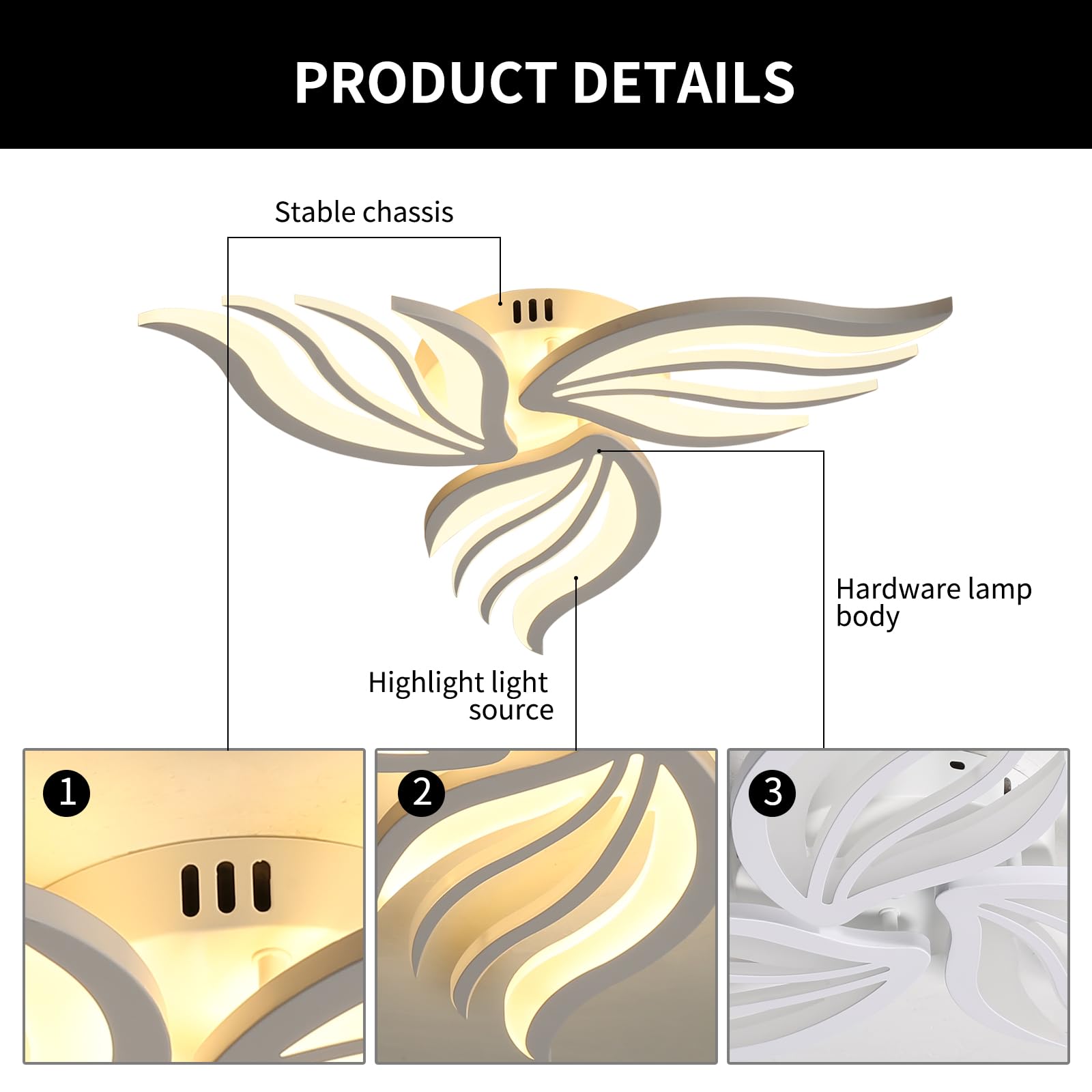 Becailyer Modern Flower Ceiling Light, 29.5" Flush Mount Ceiling Lamp, 50W Dimmable LED Ceiling Lighting Fixtures, 5-Petals Acrylic Close to Ceiling Light for Living Room Bedroom Dining Room, White