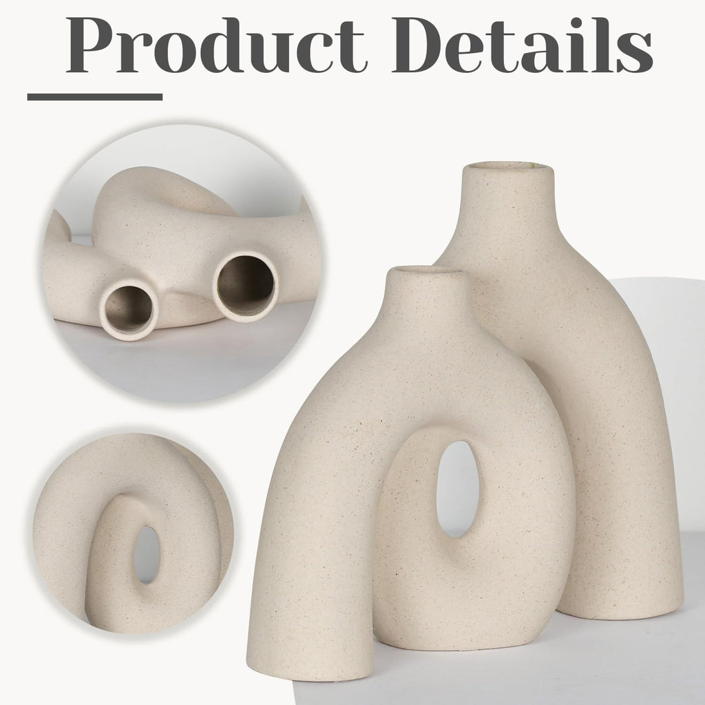 Ceramic Vase, Nordic Modern Boho in Style Decorative Ceramic Aesthetic Flower Vase for Home Decor (Beige)