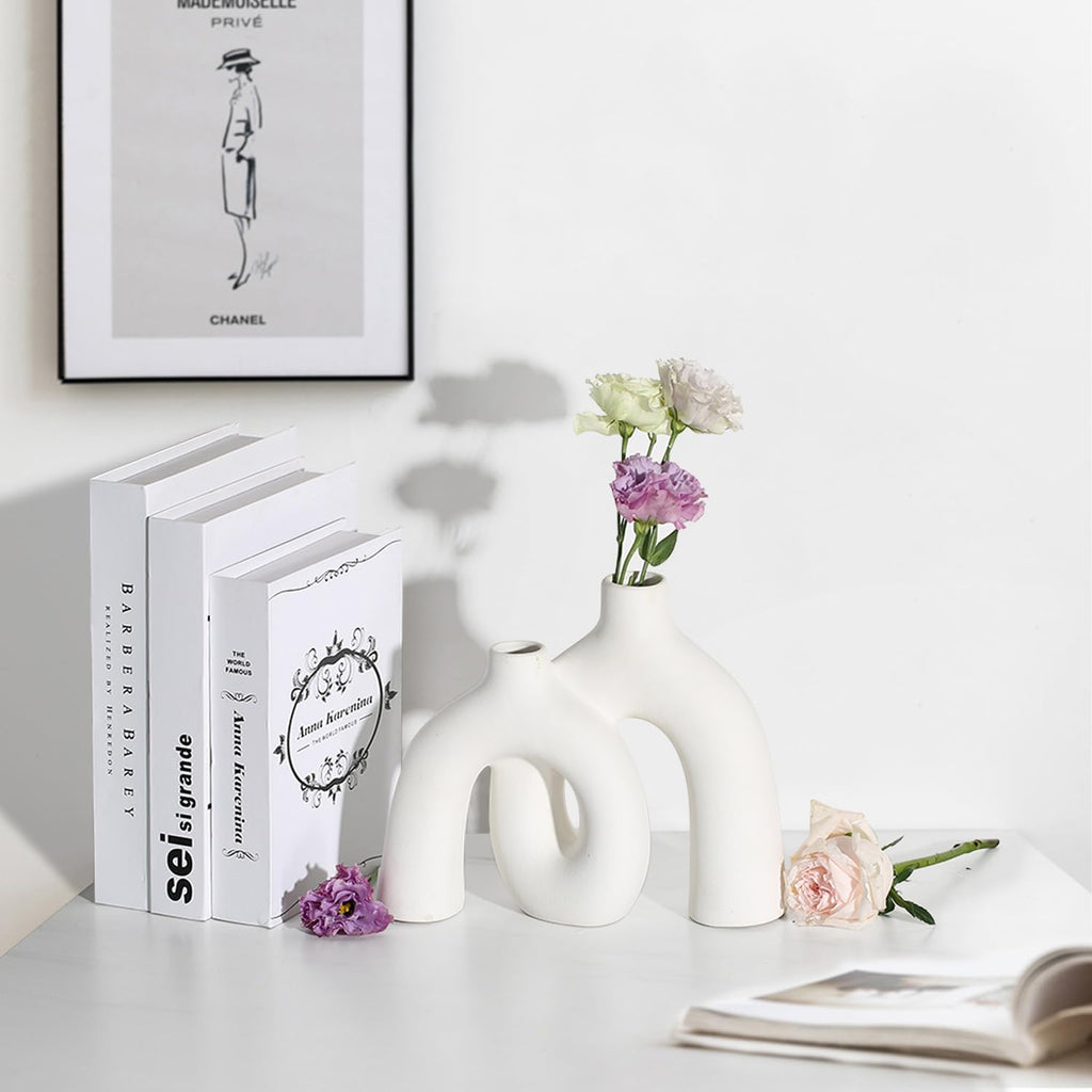 Ceramic Vase, Nordic Modern Boho in Style Decorative Ceramic Aesthetic Flower Vase for Home Decor (Beige)