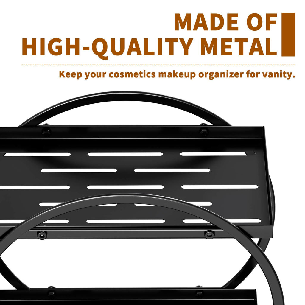 2-Tier Makeup Organizer - Modern Elegant Black & Gold Countertop Perfume & Cosmetics Display Shelf