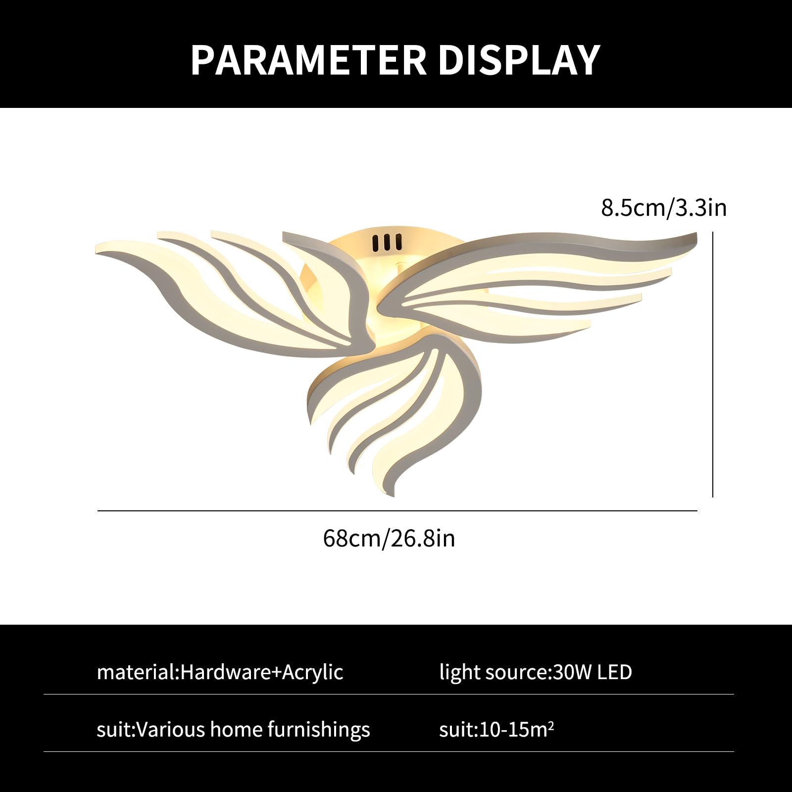 Becailyer Modern Flower Ceiling Light, 29.5" Flush Mount Ceiling Lamp, 50W Dimmable LED Ceiling Lighting Fixtures, 5-Petals Acrylic Close to Ceiling Light for Living Room Bedroom Dining Room, White