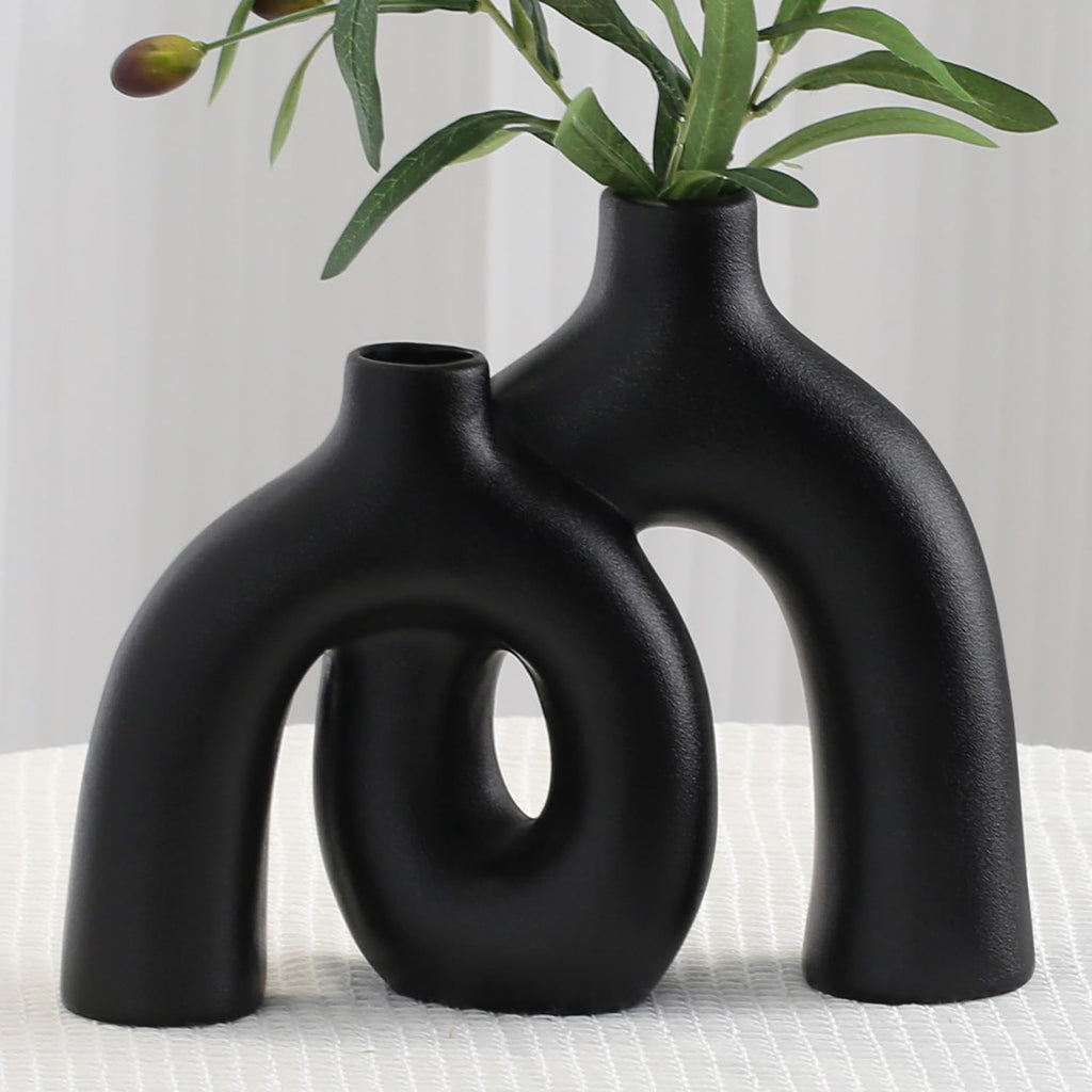 Ceramic Vase, Nordic Modern Boho in Style Decorative Ceramic Aesthetic Flower Vase for Home Decor (Beige)