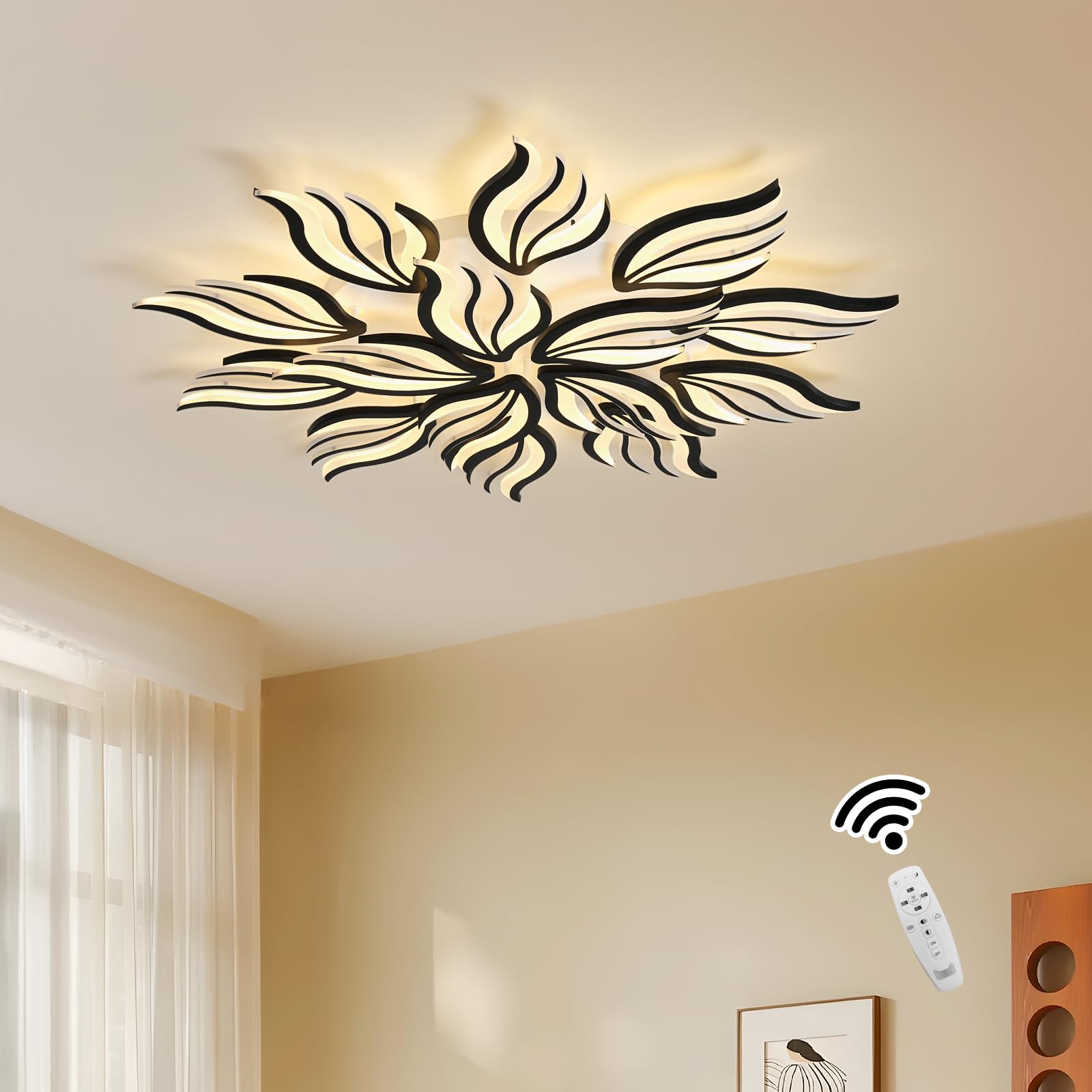 Becailyer Modern Flower Ceiling Light, 29.5" Flush Mount Ceiling Lamp, 50W Dimmable LED Ceiling Lighting Fixtures, 5-Petals Acrylic Close to Ceiling Light for Living Room Bedroom Dining Room, White