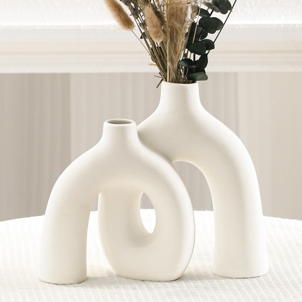 Ceramic Vase, Nordic Modern Boho in Style Decorative Ceramic Aesthetic Flower Vase for Home Decor (Beige)
