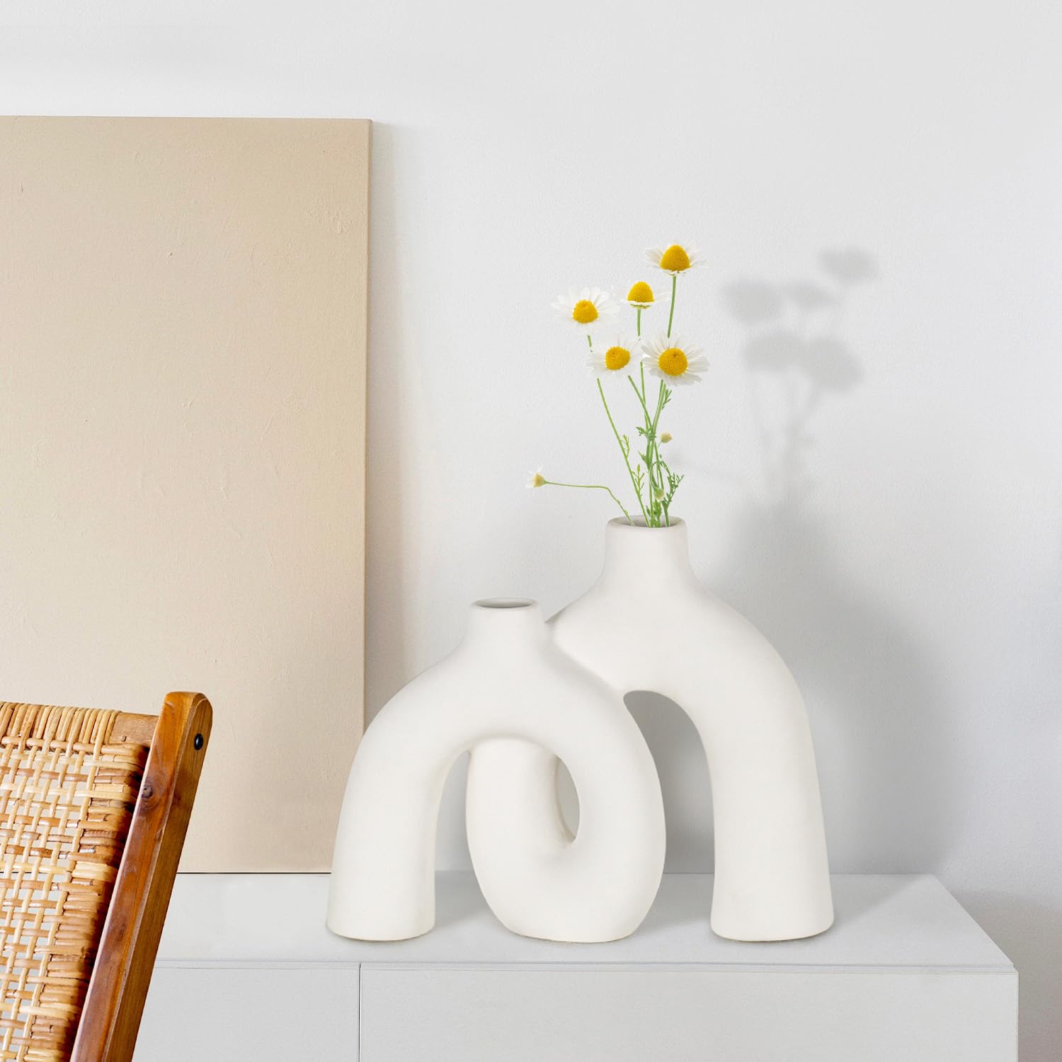 Ceramic Vase, Nordic Modern Boho in Style Decorative Ceramic Aesthetic Flower Vase for Home Decor (Beige)