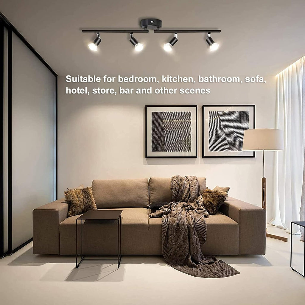 4 Lights LED Track Lighting Kit, 24in Track Rotatable Light Head, Foldable Light Arm, Track Ceiling Light Fixture Ceiling Spot Lighting for Kitchen Decor Art, Exhibition, Hallway