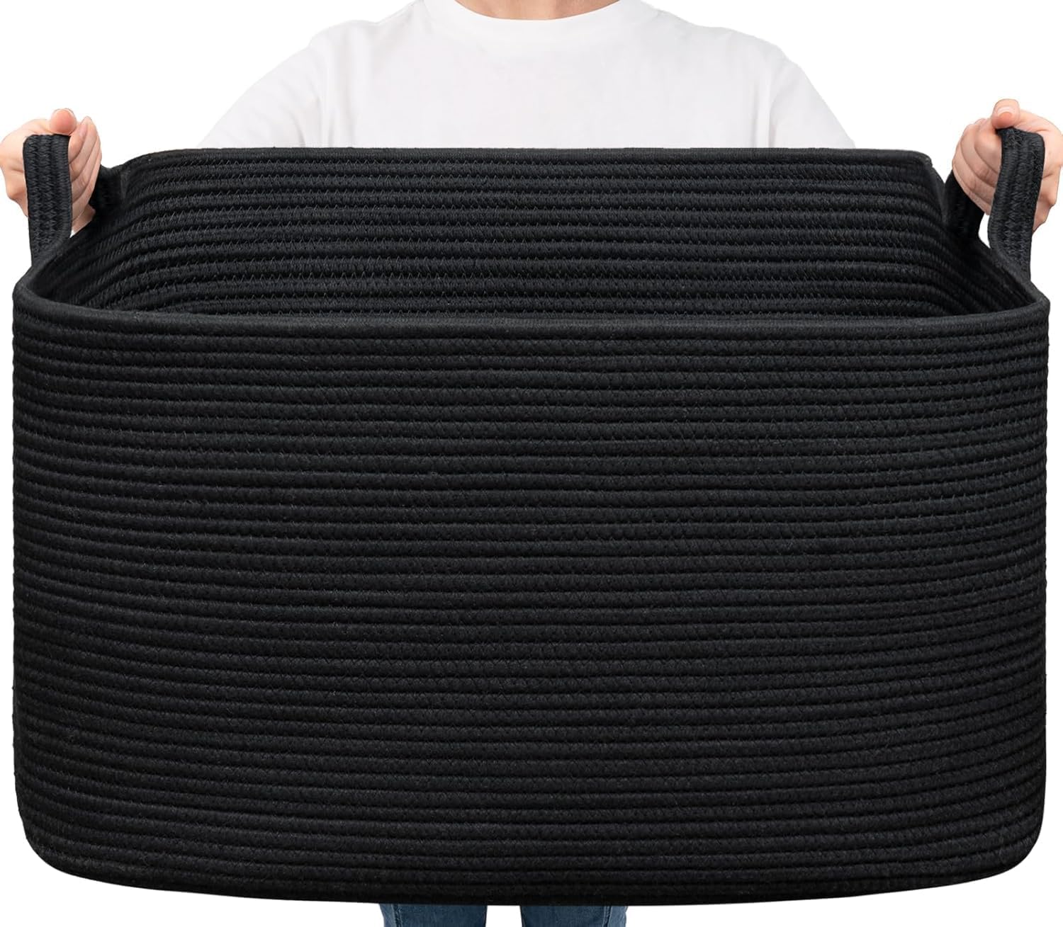 Goodpick Woven Basket for Storage 65L, Blanket Basket for Living Room Home Décor,Rectangle Rope Laundry Basket with Handles Large Toy Storage Basket for Baby, Kids, 21.6" x 14.9" x 11.8"