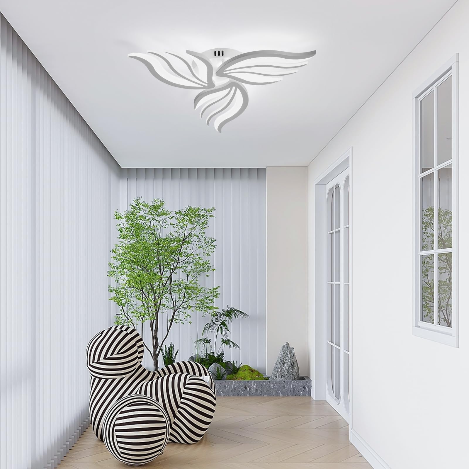 Becailyer Modern Flower Ceiling Light, 29.5" Flush Mount Ceiling Lamp, 50W Dimmable LED Ceiling Lighting Fixtures, 5-Petals Acrylic Close to Ceiling Light for Living Room Bedroom Dining Room, White