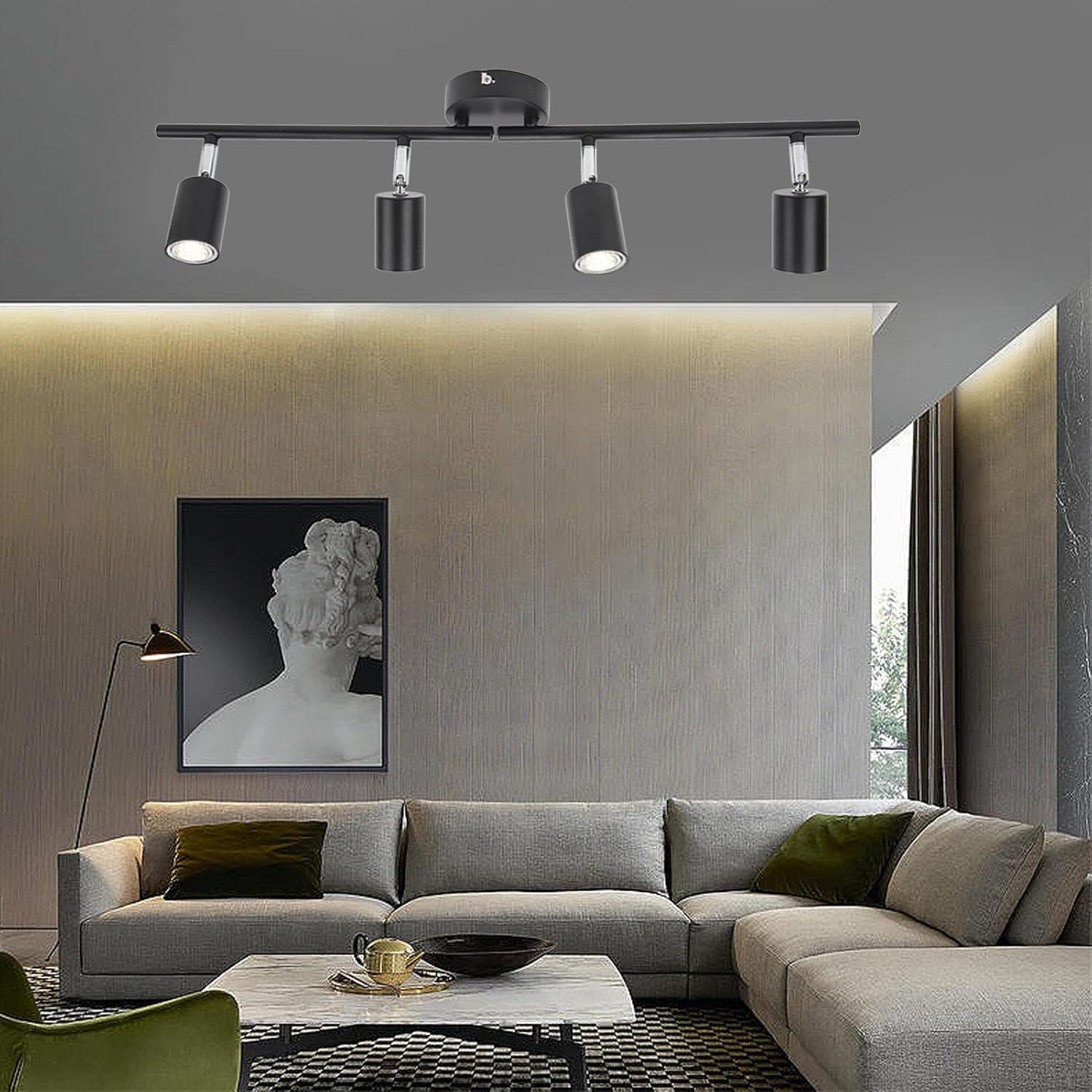 4 Lights LED Track Lighting Kit, 24in Track Rotatable Light Head, Foldable Light Arm, Track Ceiling Light Fixture Ceiling Spot Lighting for Kitchen Decor Art, Exhibition, Hallway