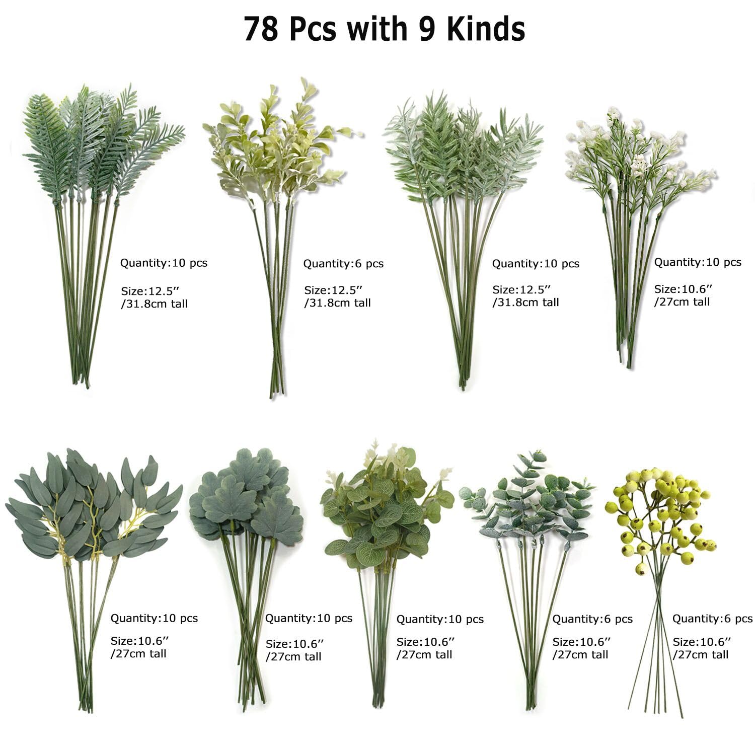 78Pcs Faux Flowers, Artificial Greenery Stems, Greenery for Centerpieces for DIY Bridal Bouquets Wedding Floral Arrangement Table Centerpieces