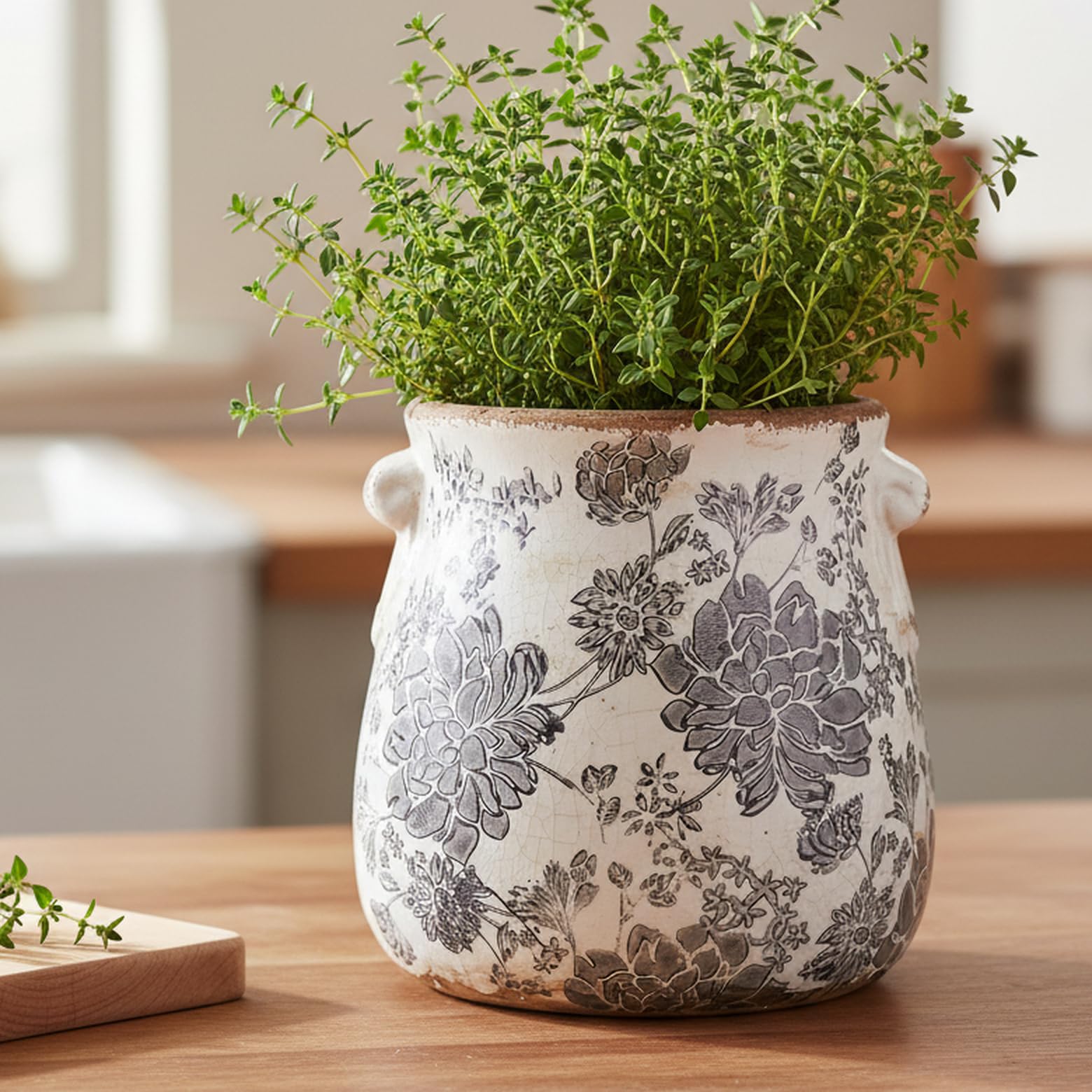 Rustic Farmhouse Ceramic Flower Pots, Vintage Antique Planters & Vase with Drainage Hole for Indoor/Outdoor, Handmade Crackle Glaze Terracotta Pottery Decor for Home Kitchen Office, Gardening Gifts