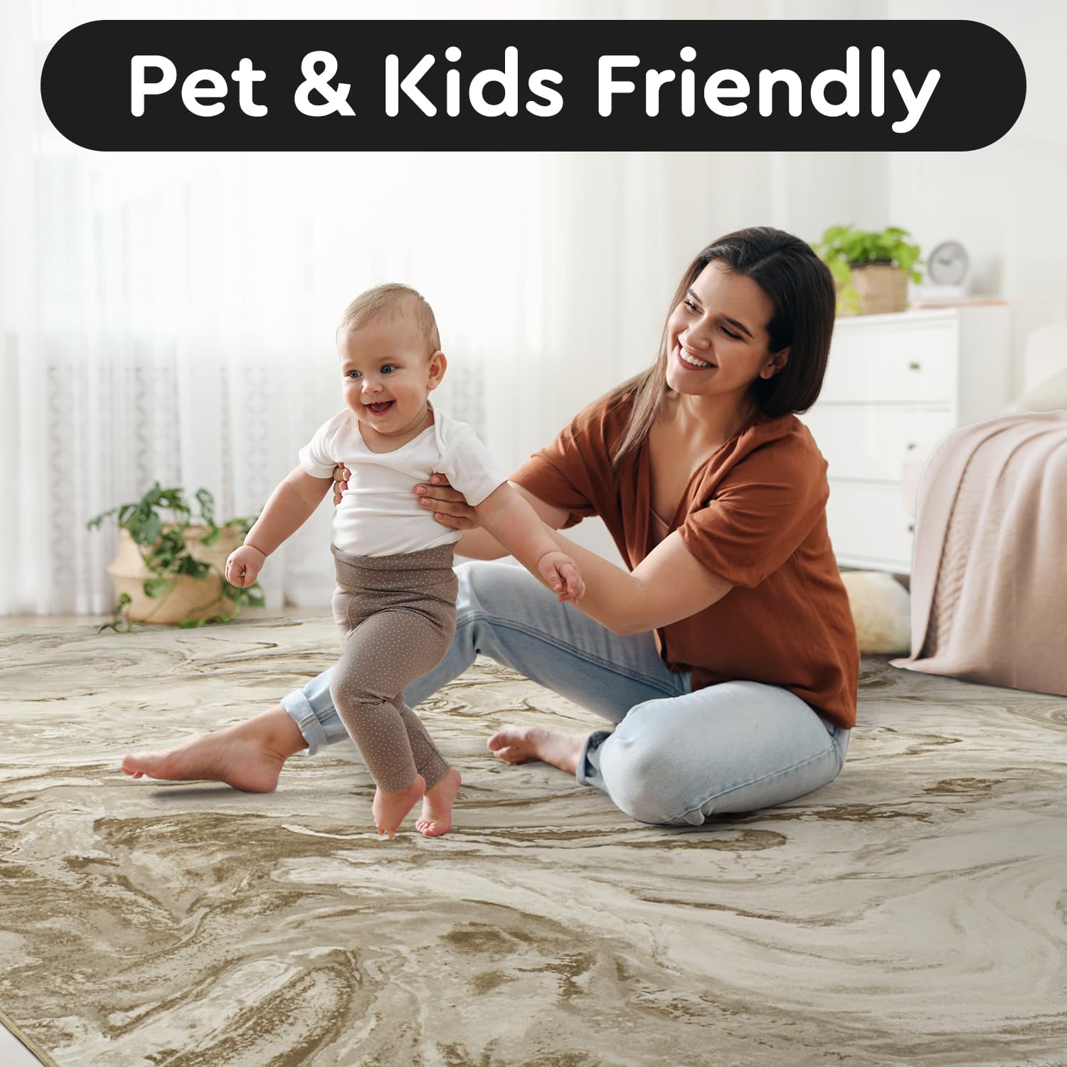 5x7 Area Rugs for Living Room, Modern Abstract Rug for Bedroom, Contemporary Machine Washable Rug, Large Stain Resistant Carpet for Dining Room Playroom Home Office, Pet & Kids Friendly