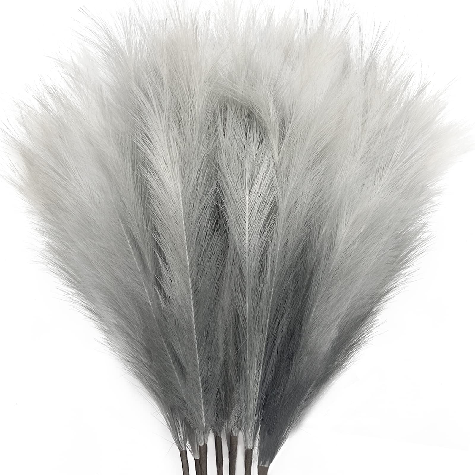 8Pcs 3FT Grey Colorful Faux Pampas Grass for Boho Decor, KALYLOC Non-Shedding Fluffy Artificial Bulrush, Tall Reed Fluffy Stems Vase Filler Living Room Wedding Decoration