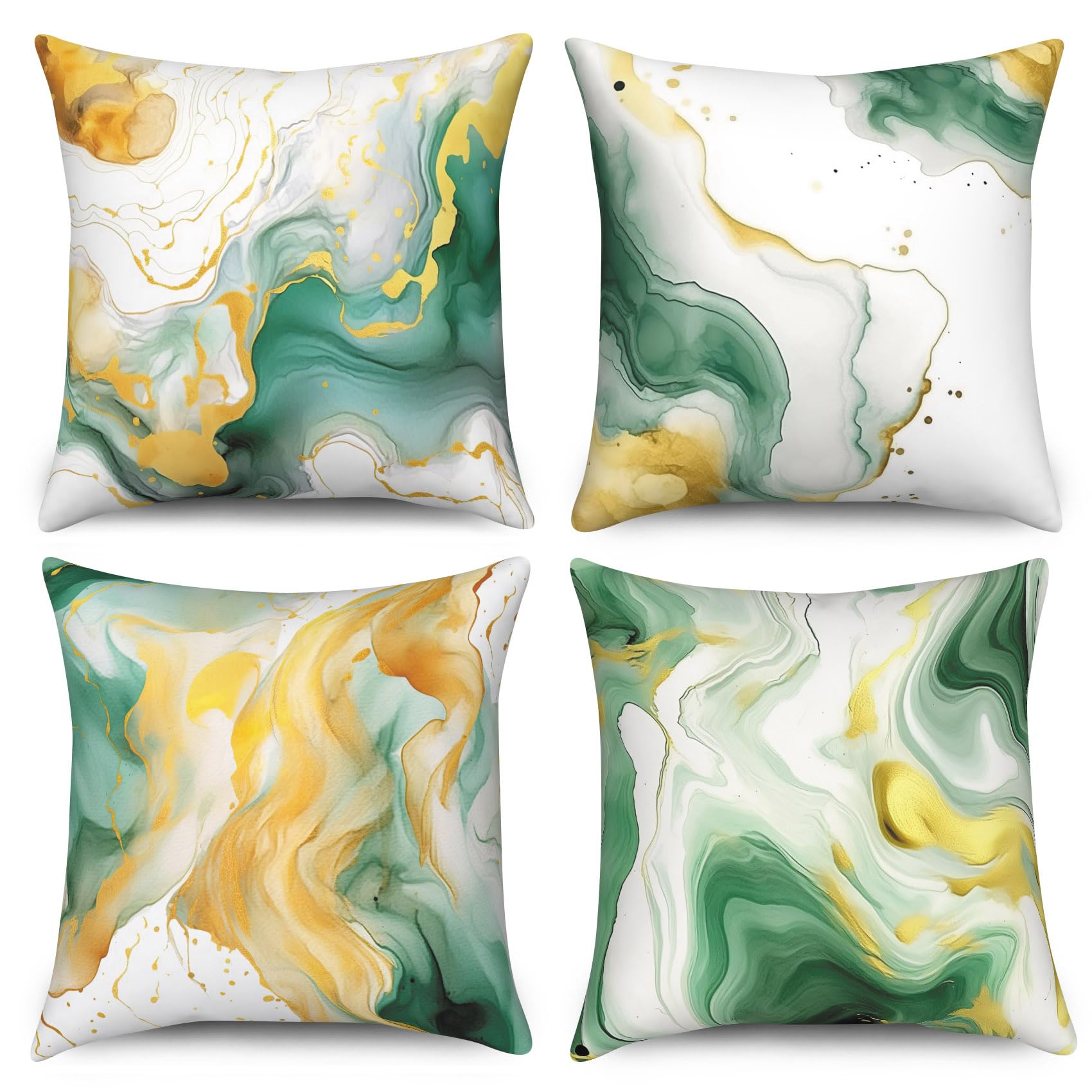 ChloropLastid Blue Gold Marble Throw Pillow Covers 18x18 inch Abstract Marble Texture Luxury Decorative Pillowcase Modern Velvet Square Cushion Cover for Home Sofa Decor Set of 4