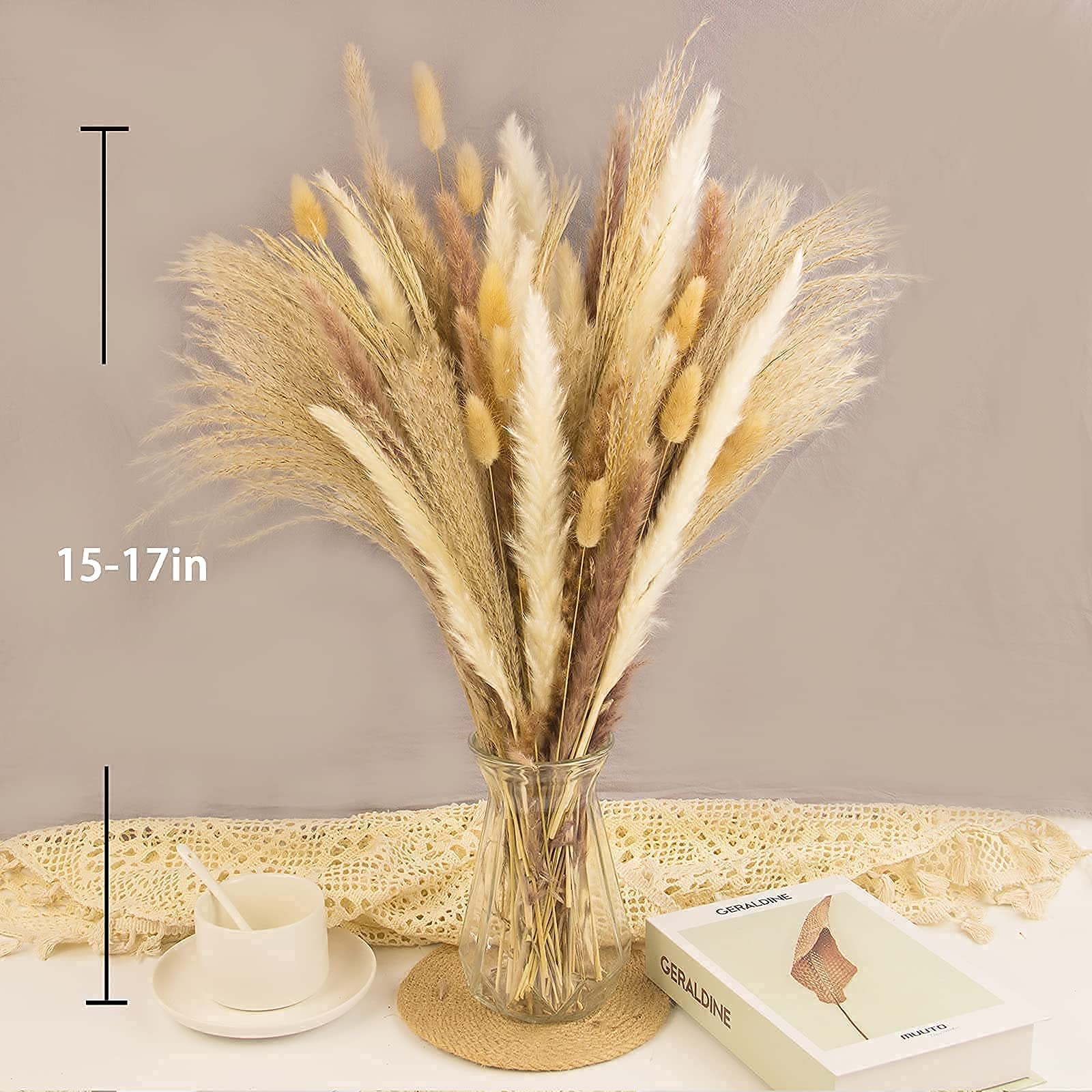Artificial Pampas Grass Decor, 100 PCS Pampas Grass Contains Bunny Tails Dried Flowers, Reed Grass Bouquet for Wedding Boho Flowers Home Table Decor, Rustic Farmhouse Party (White and Brown)