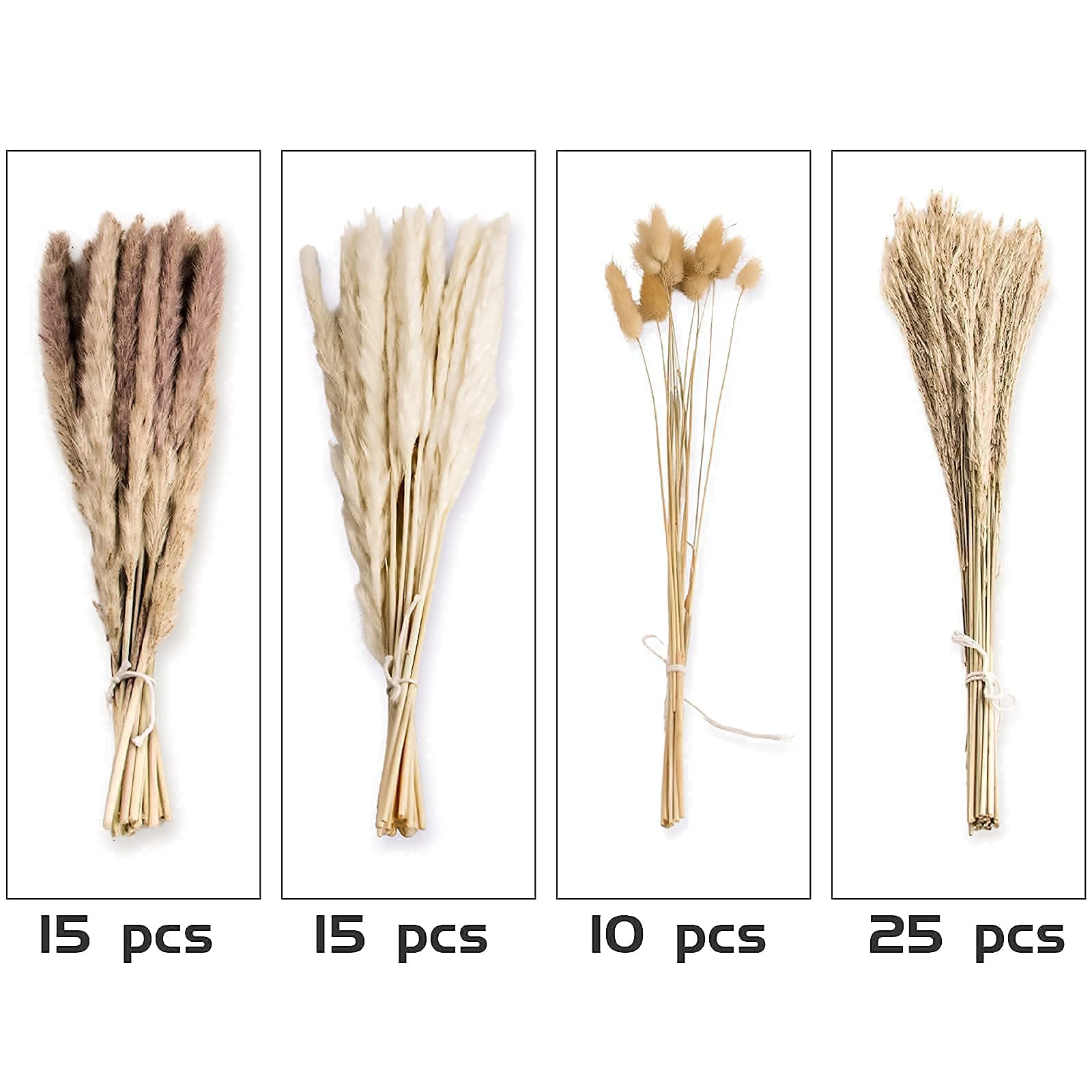Artificial Pampas Grass Decor, 100 PCS Pampas Grass Contains Bunny Tails Dried Flowers, Reed Grass Bouquet for Wedding Boho Flowers Home Table Decor, Rustic Farmhouse Party (White and Brown)