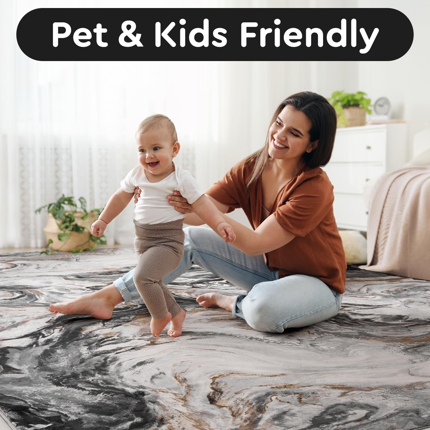 5x7 Area Rugs for Living Room, Modern Abstract Rug for Bedroom, Contemporary Machine Washable Rug, Large Stain Resistant Carpet for Dining Room Playroom Home Office, Pet & Kids Friendly