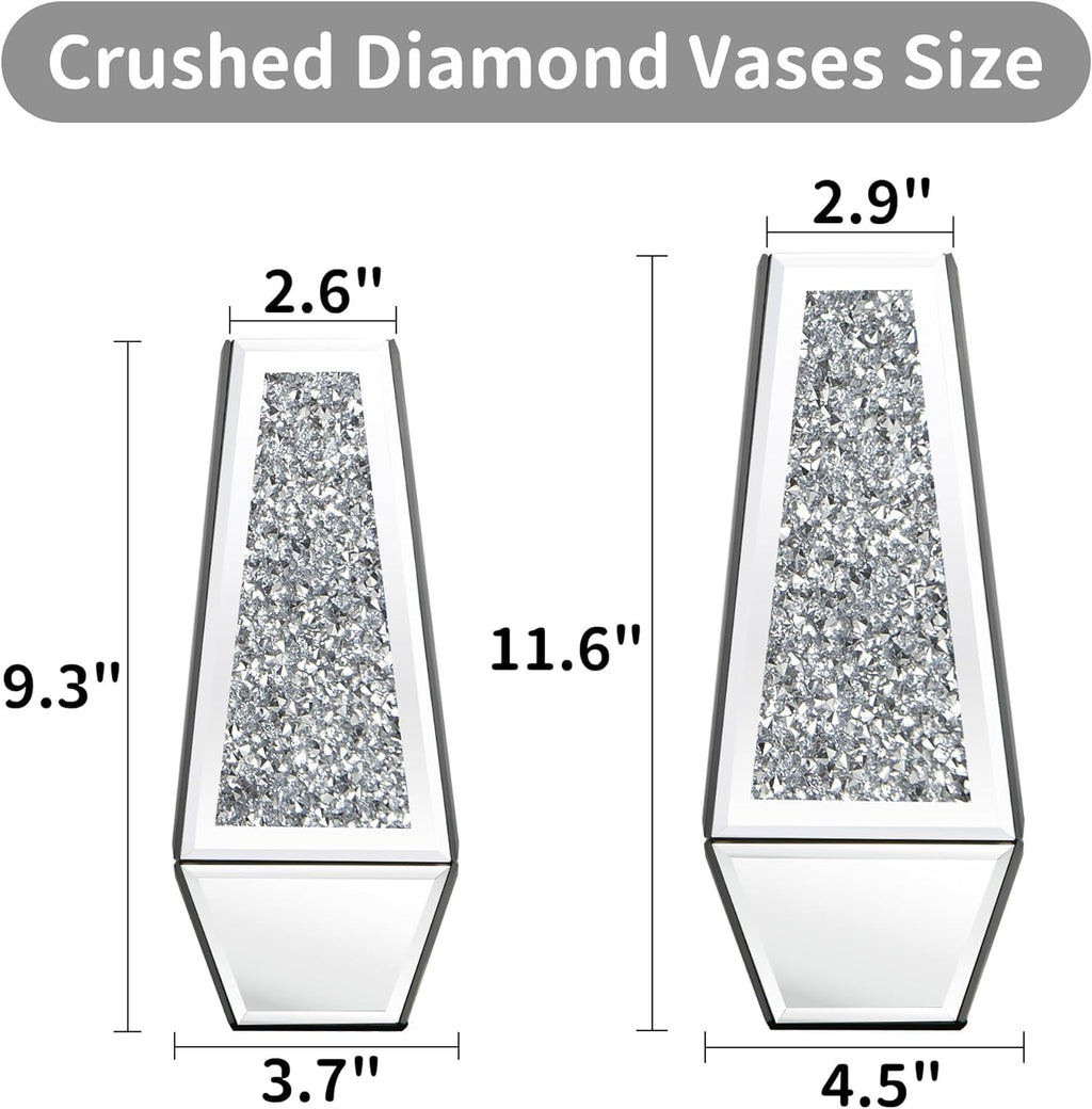 SHYFOY Crushed Diamond Flower Vases Decorative Large Clear Glass Mirrored Vase Black Crystal Vase for Home Decor Can Not Hold Water,36.5H cm