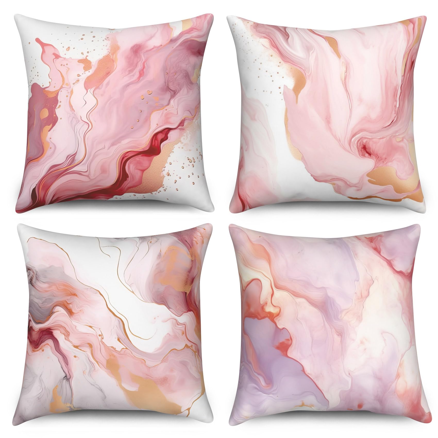 ChloropLastid Blue Gold Marble Throw Pillow Covers 18x18 inch Abstract Marble Texture Luxury Decorative Pillowcase Modern Velvet Square Cushion Cover for Home Sofa Decor Set of 4