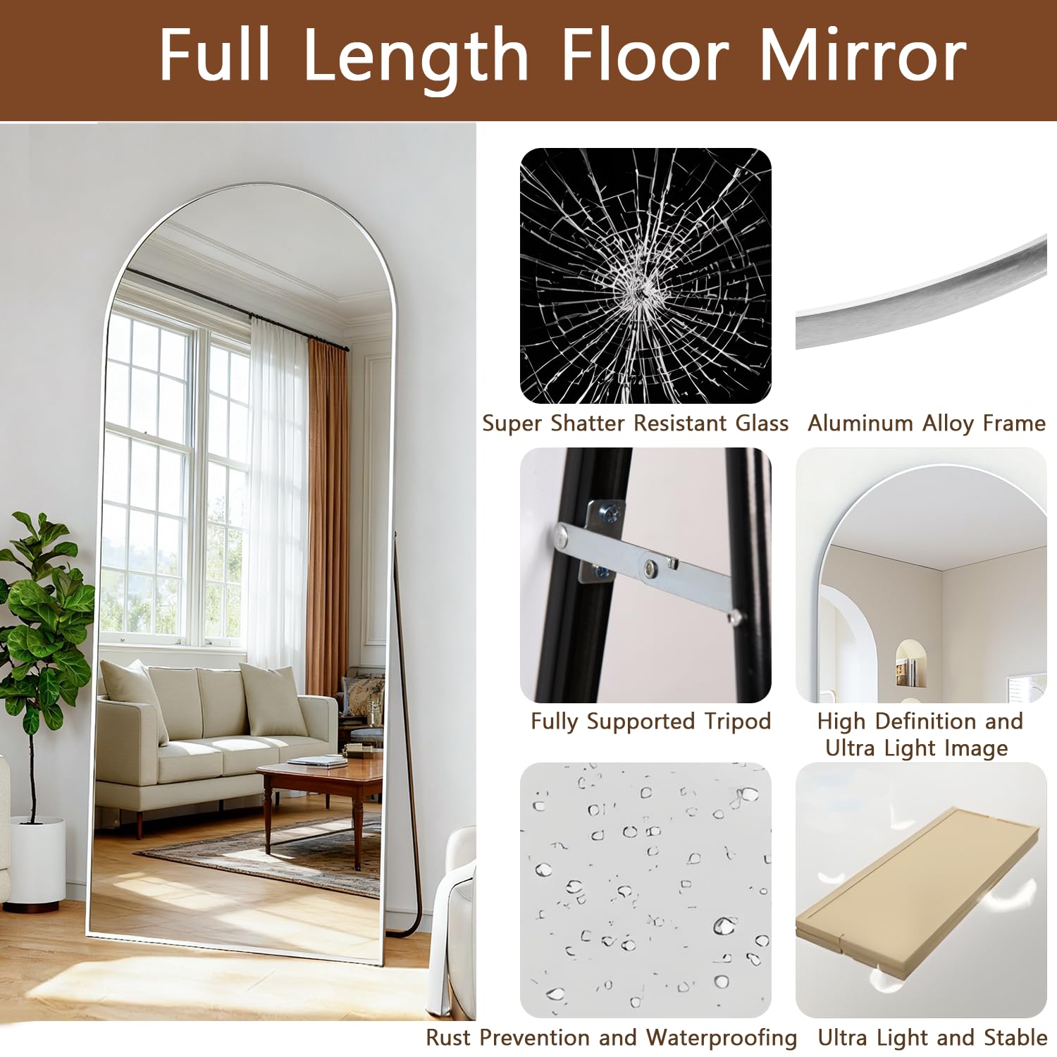 Full Length Mirror, 71"x25" Arch Mirror Floor Mirror with Stand