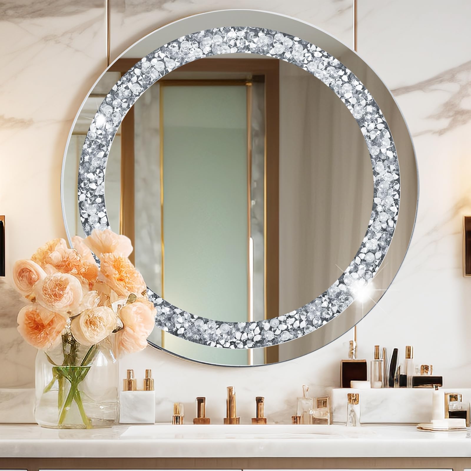 Crushed Diamond Round Mirror