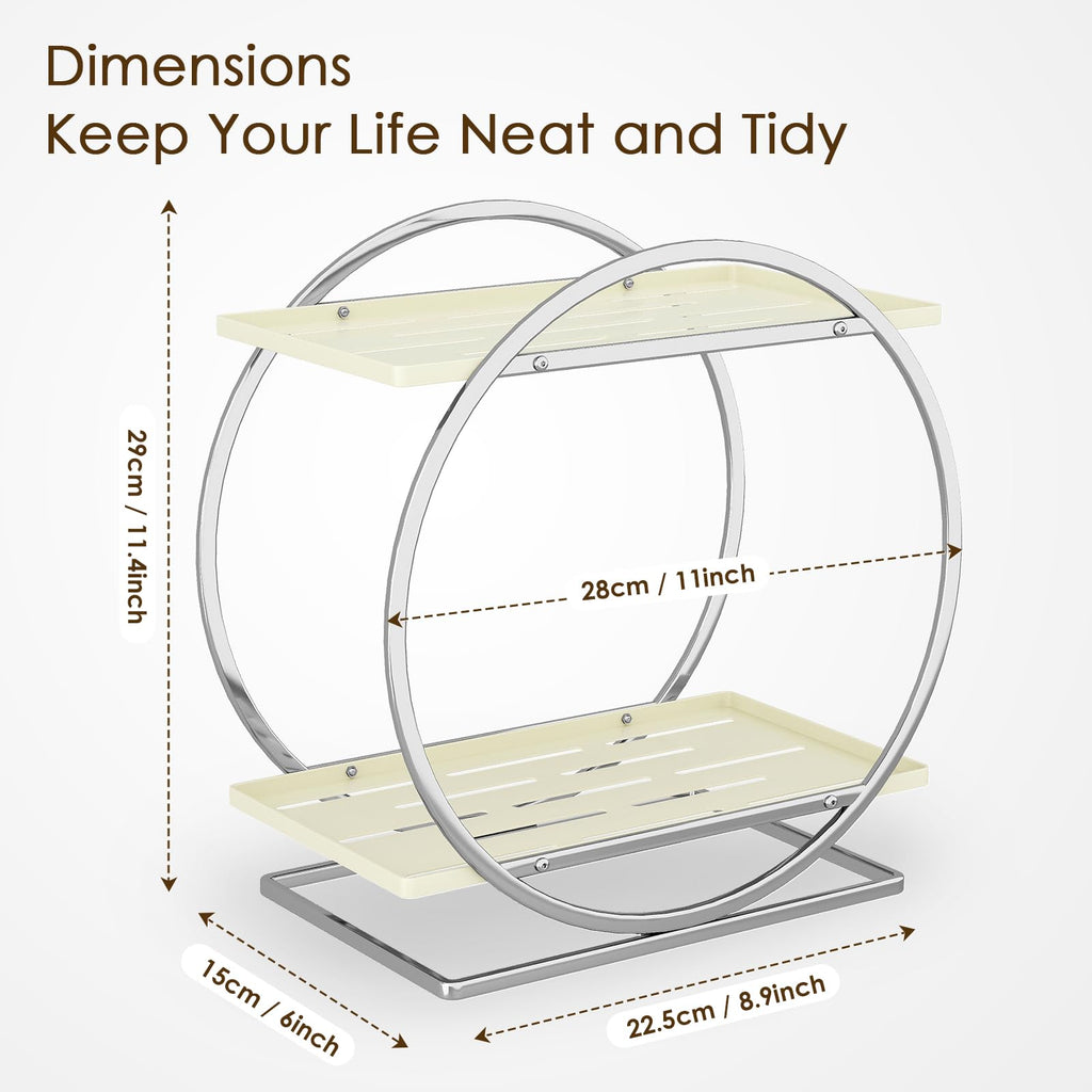 2-Tier Makeup Organizer - Modern Elegant Black & Gold Countertop Perfume & Cosmetics Display Shelf