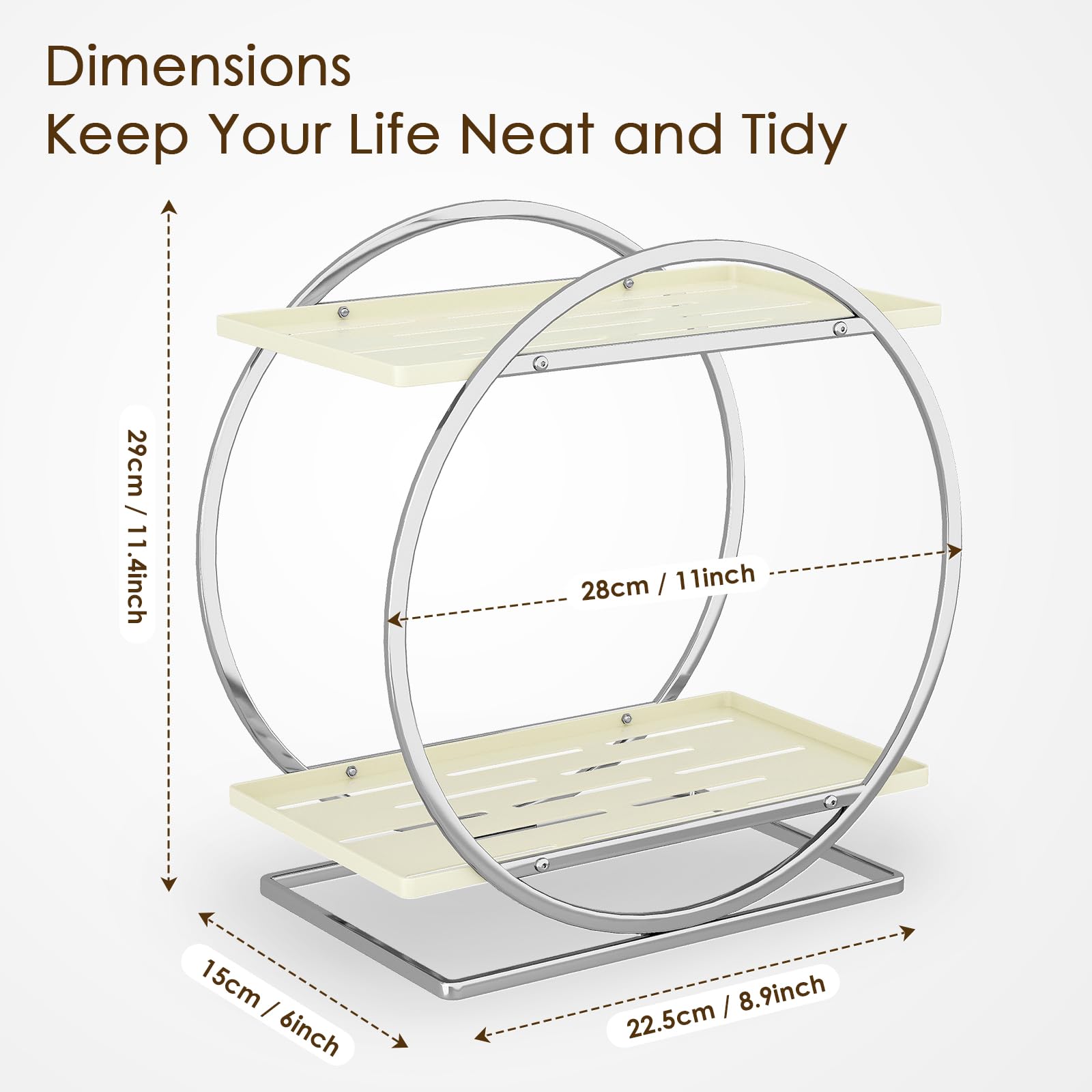 2-Tier Makeup Organizer - Modern Elegant Black & Gold Countertop Perfume & Cosmetics Display Shelf