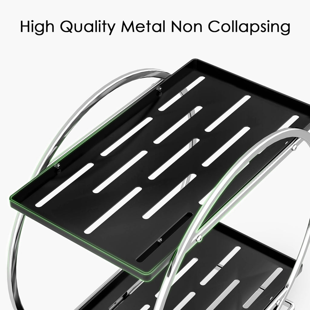 2-Tier Makeup Organizer - Modern Elegant Black & Gold Countertop Perfume & Cosmetics Display Shelf