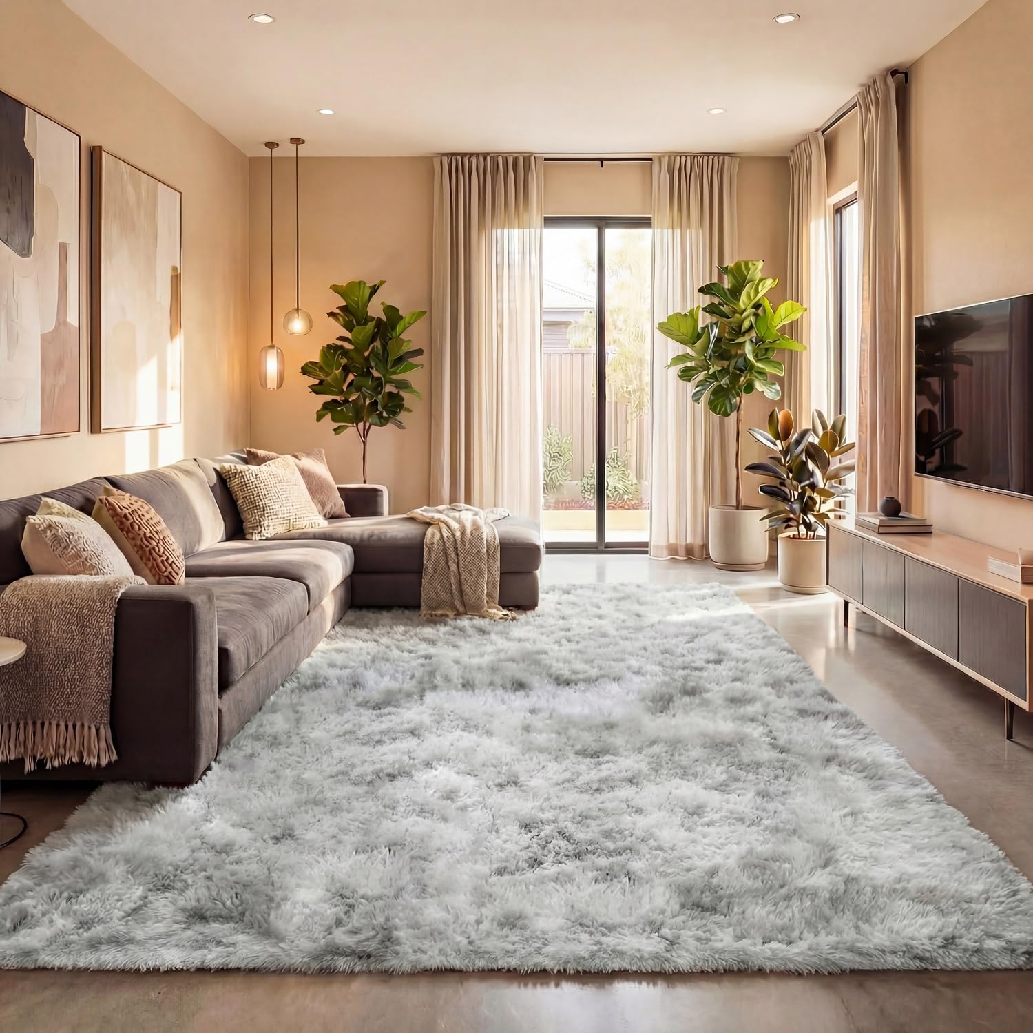 Area Rug Super Soft Indoor Modern Shag Luffy Living Room Carpets for Children Bedroom Living Room Home Decor Nursery Rug (2X3 Feet, Tie-Dye Dark Grey)