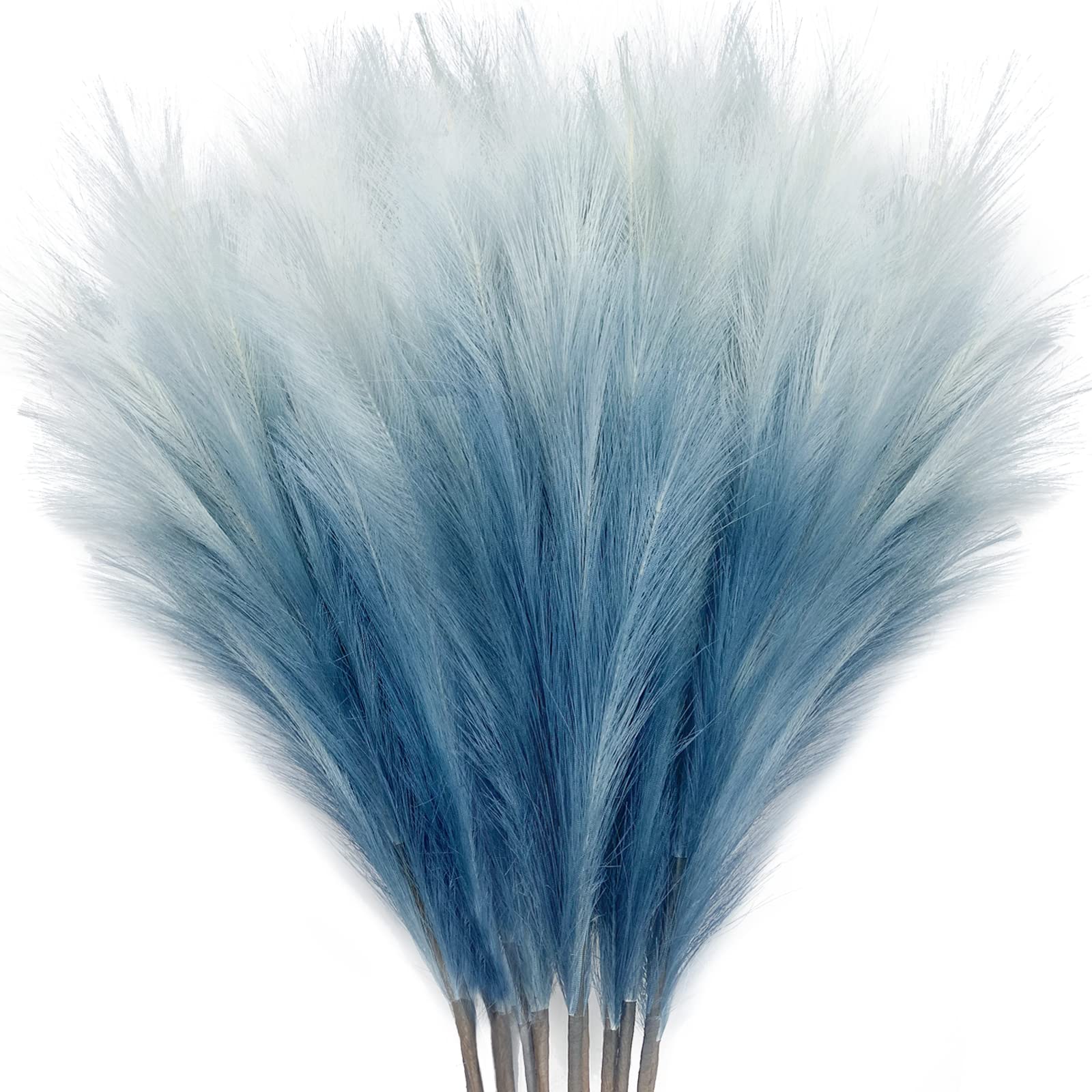 8Pcs 3FT Grey Colorful Faux Pampas Grass for Boho Decor, KALYLOC Non-Shedding Fluffy Artificial Bulrush, Tall Reed Fluffy Stems Vase Filler Living Room Wedding Decoration