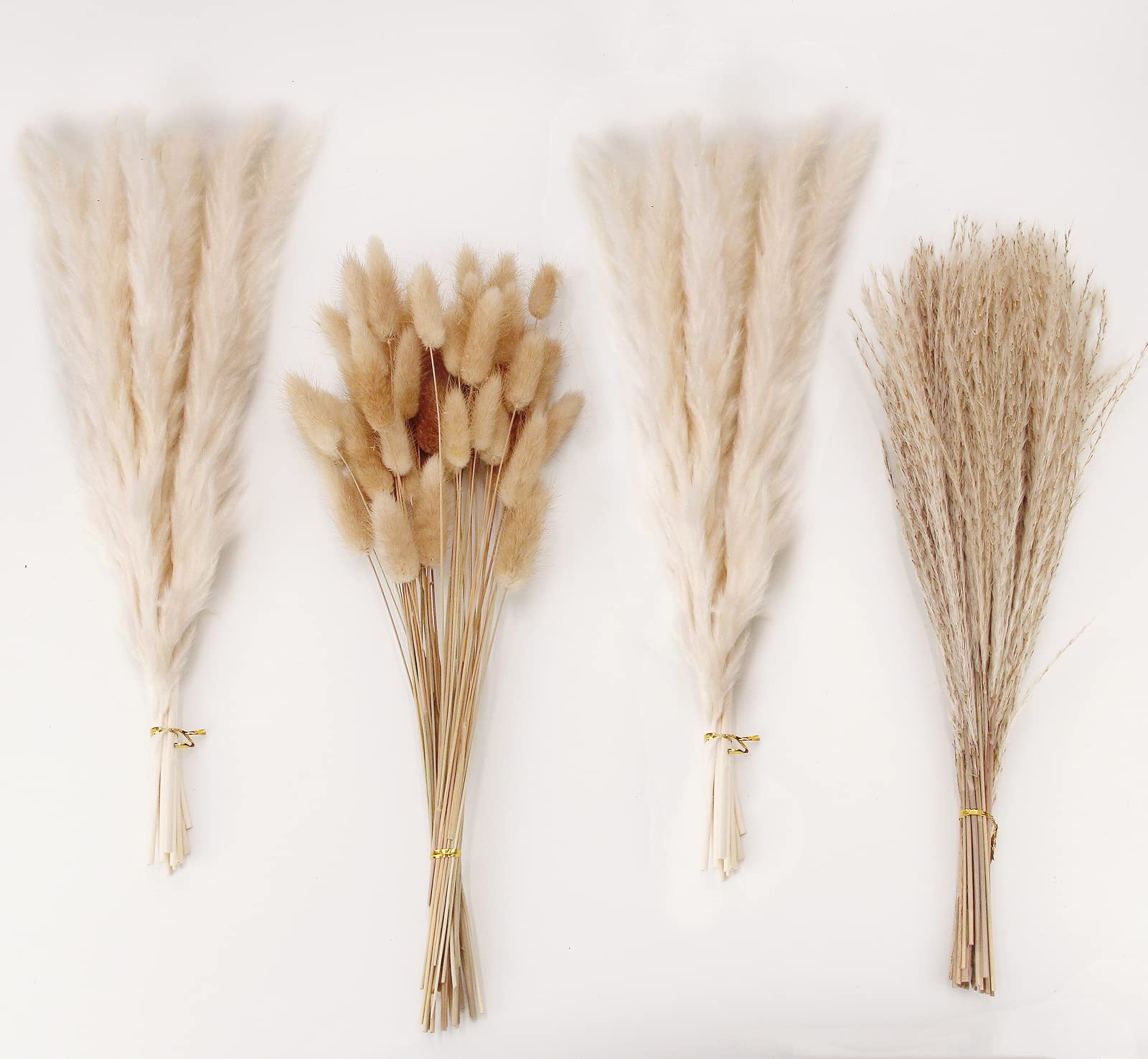 Artificial Pampas Grass Decor, 100 PCS Pampas Grass Contains Bunny Tails Dried Flowers, Reed Grass Bouquet for Wedding Boho Flowers Home Table Decor, Rustic Farmhouse Party (White and Brown)