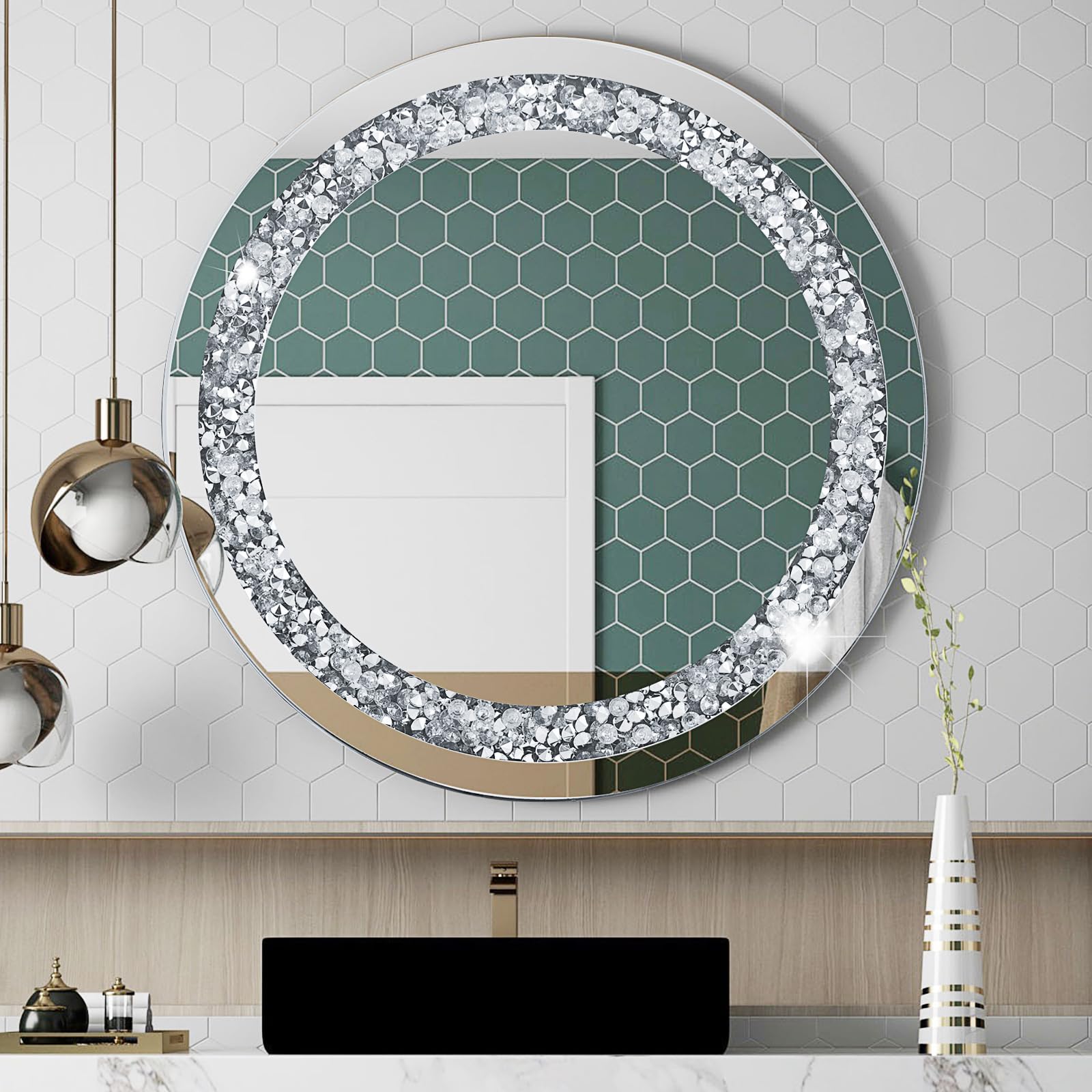 Crushed Diamond Round Mirror