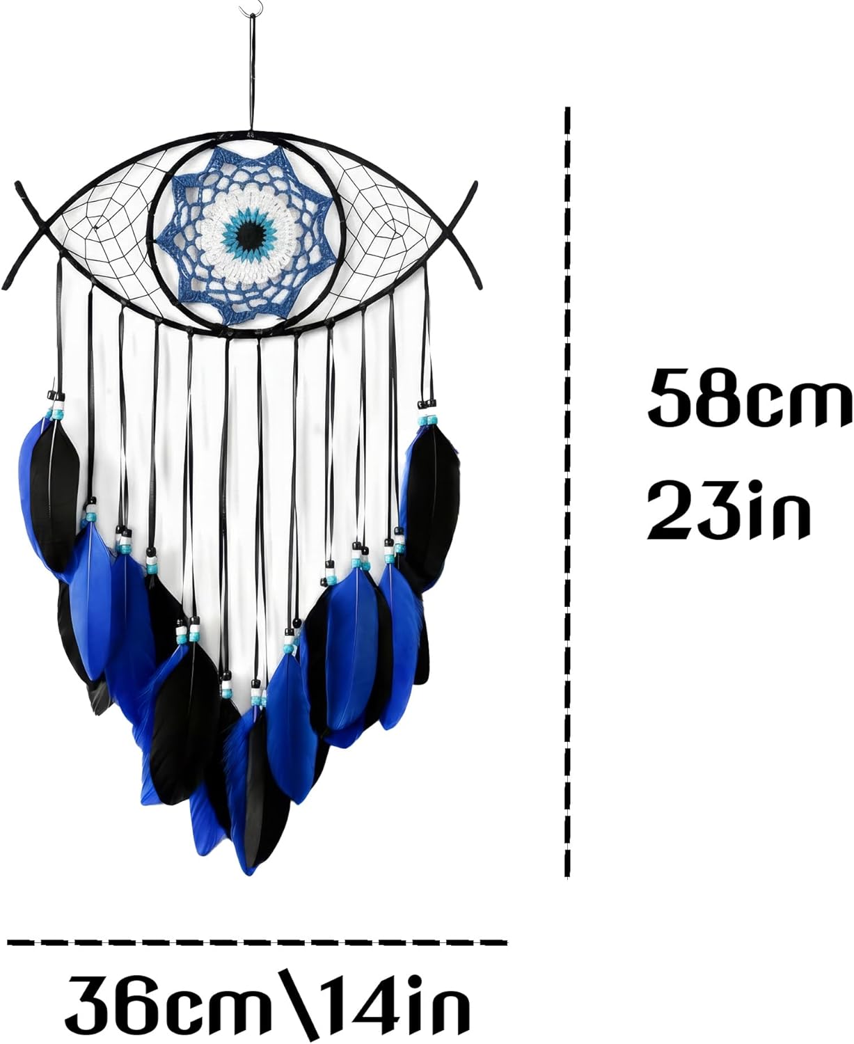 Evil Eye Dream Catcher - Handmade Feather Wall Hanging Decor for Protection, Good Luck & Home Blessing