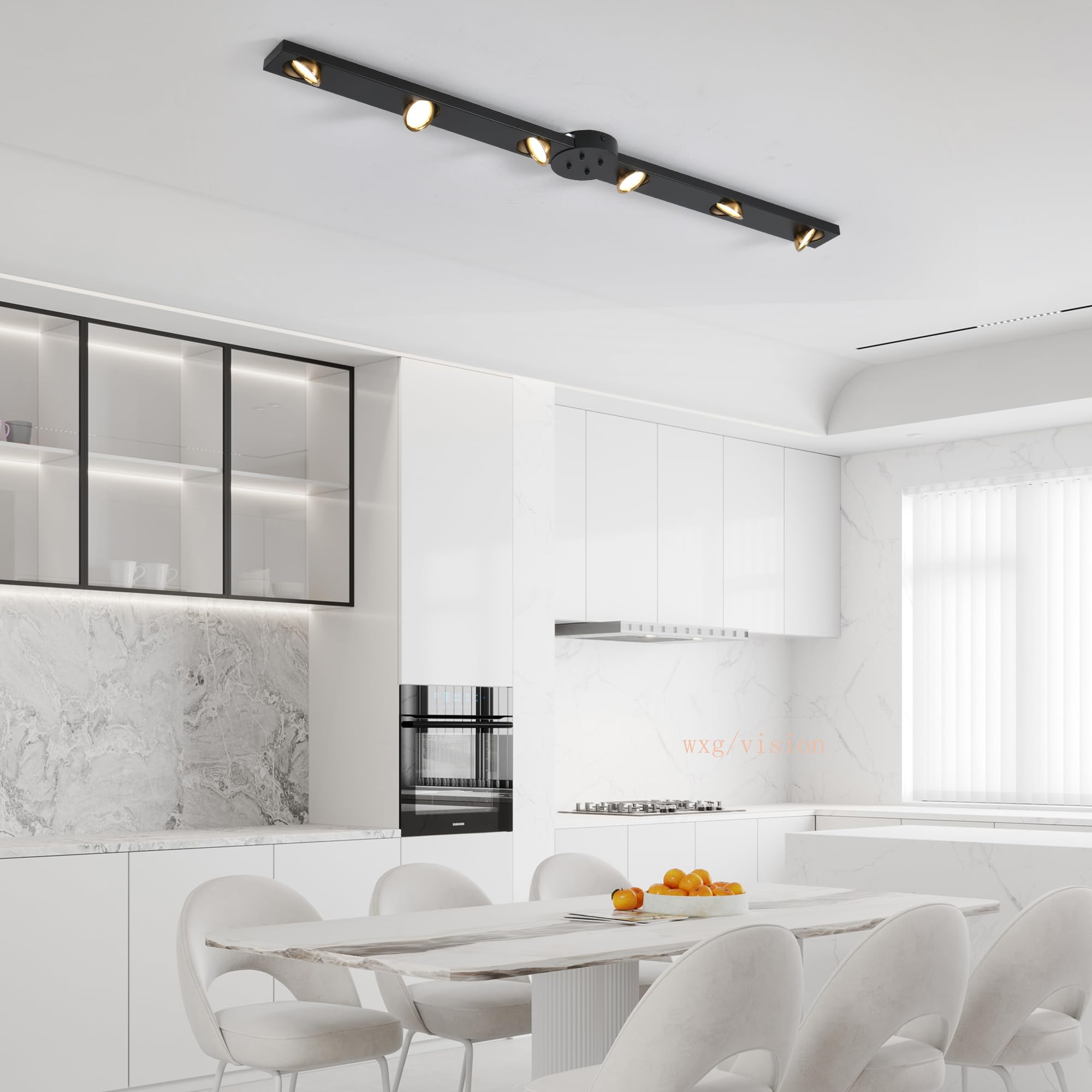 Garwarm Modern Ceiling Light Track Lighting, 31.5 Inch Dimmable LED Kitchen Ceiling Light Fixture with Remote 4-Light LED Chandelier for Bedroom Dining Room Black