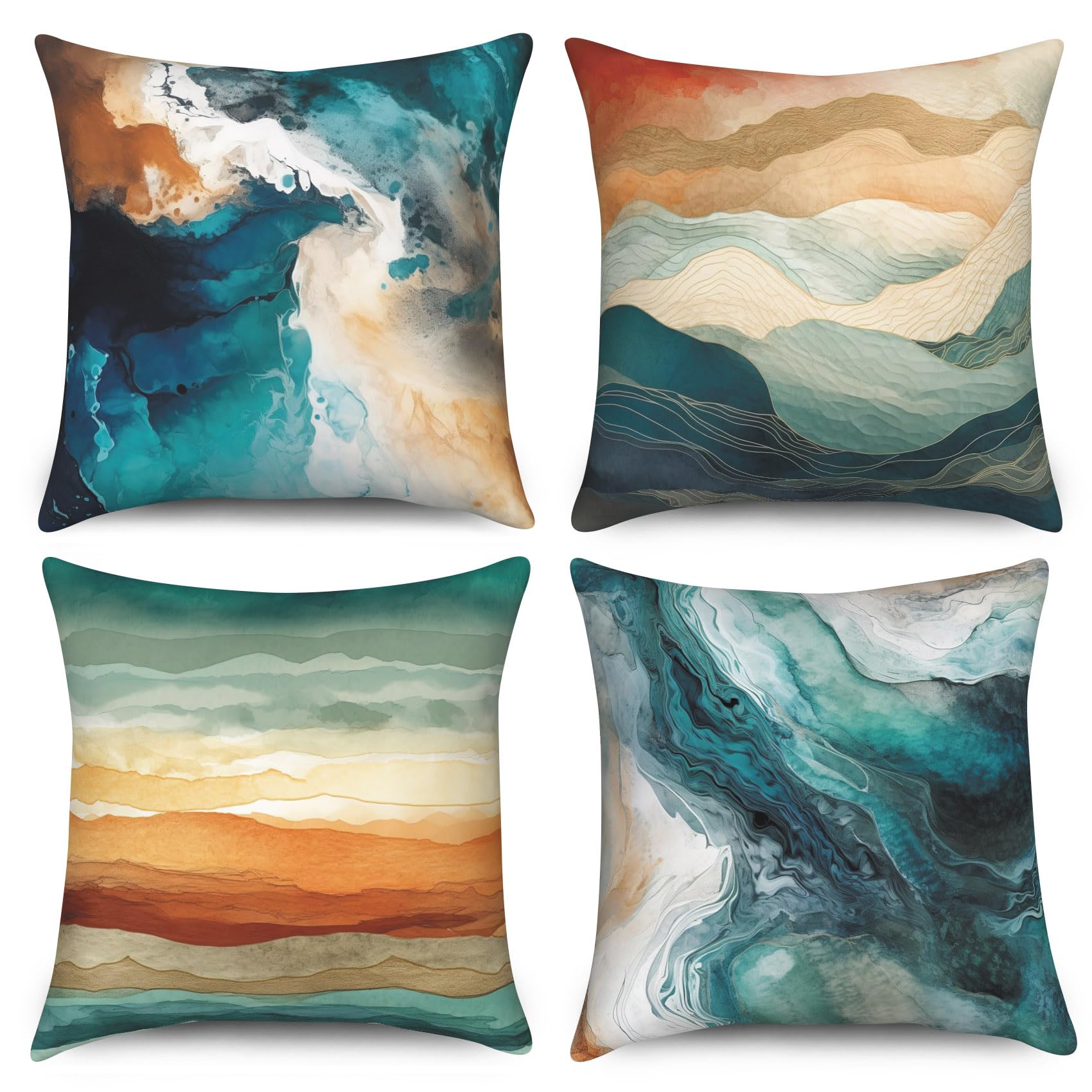 ChloropLastid Blue Gold Marble Throw Pillow Covers 18x18 inch Abstract Marble Texture Luxury Decorative Pillowcase Modern Velvet Square Cushion Cover for Home Sofa Decor Set of 4