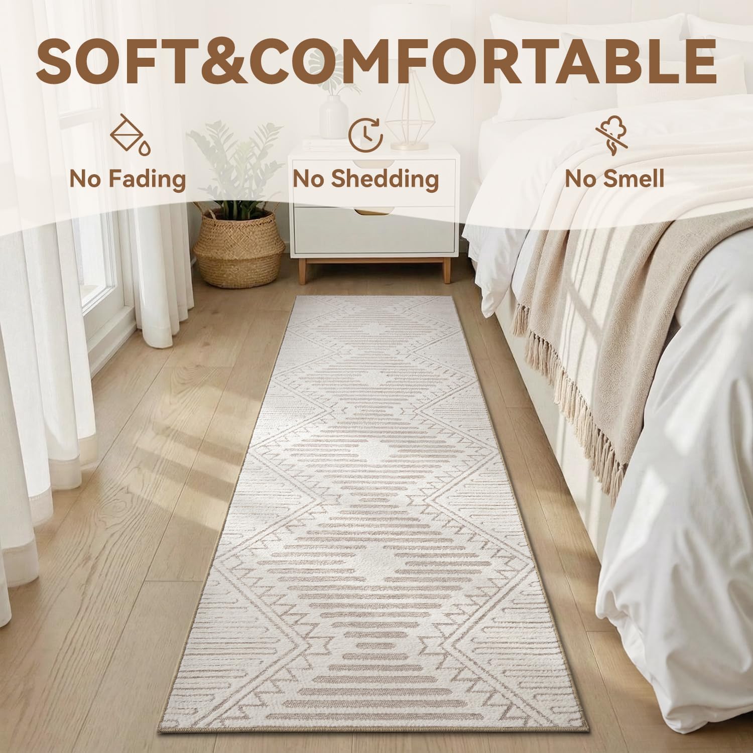 Area Rug for Living Room Rug 5x7 High Low Textured Jacquard Tufted Boho Geometric Washable Bedroom Rug Carpet for Dining Room Nursery Non Slip Beige