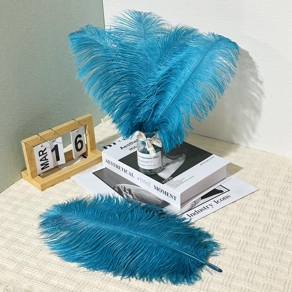 10pcs Large Ostrich Feathers 16-18 inch 40-45 cm Fluffy Feather for Crafts Home Party Decoration Wedding Centerpieces Clothes Vase Decor (White)