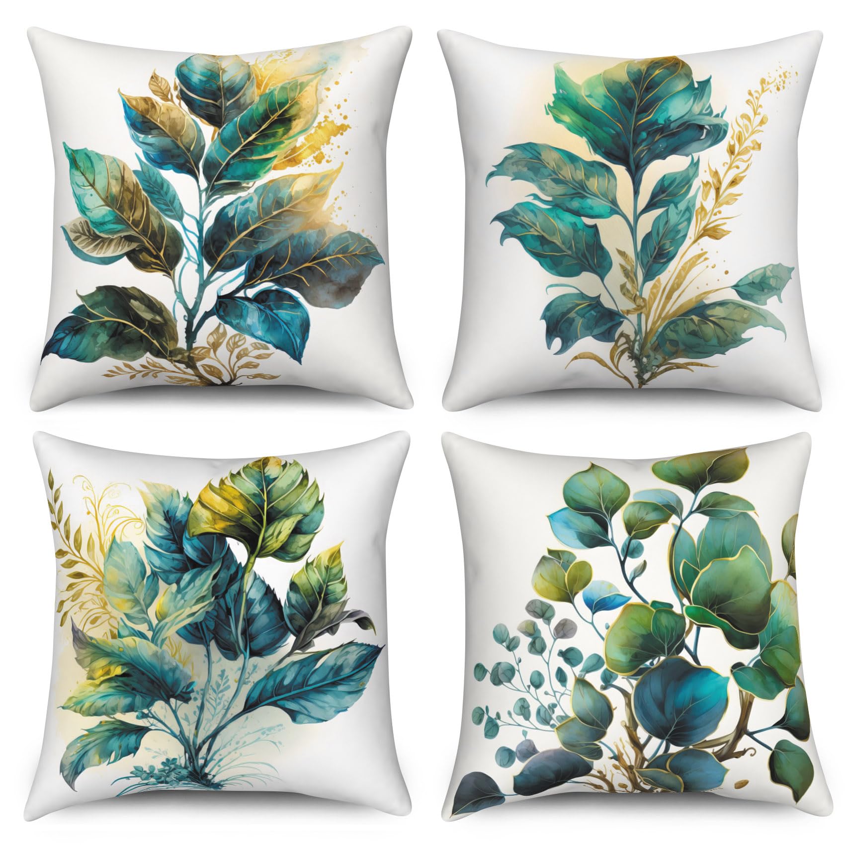 ChloropLastid Blue Gold Marble Throw Pillow Covers 18x18 inch Abstract Marble Texture Luxury Decorative Pillowcase Modern Velvet Square Cushion Cover for Home Sofa Decor Set of 4