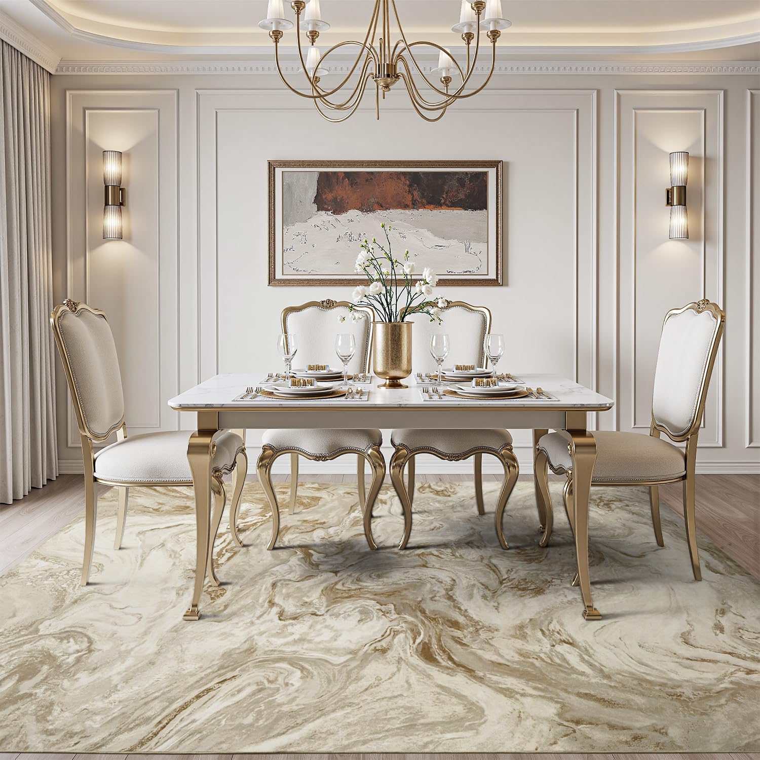 5x7 Area Rugs for Living Room, Modern Abstract Rug for Bedroom, Contemporary Machine Washable Rug, Large Stain Resistant Carpet for Dining Room Playroom Home Office, Pet & Kids Friendly